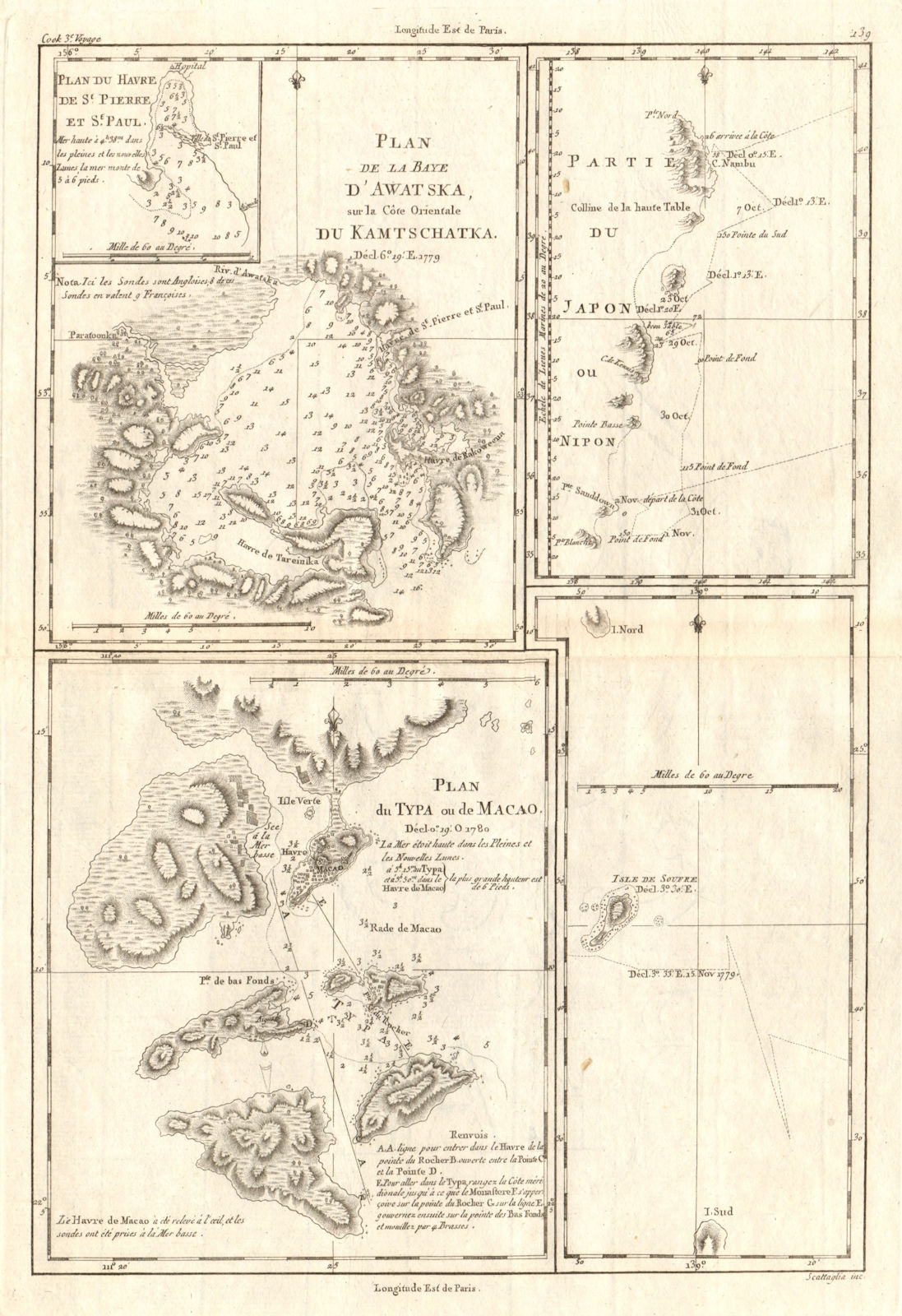 Baye d'Awatska. Avacha Bay, Kamchatka. Typa/Taipa & Macao/Macau. BONNE 1790 map