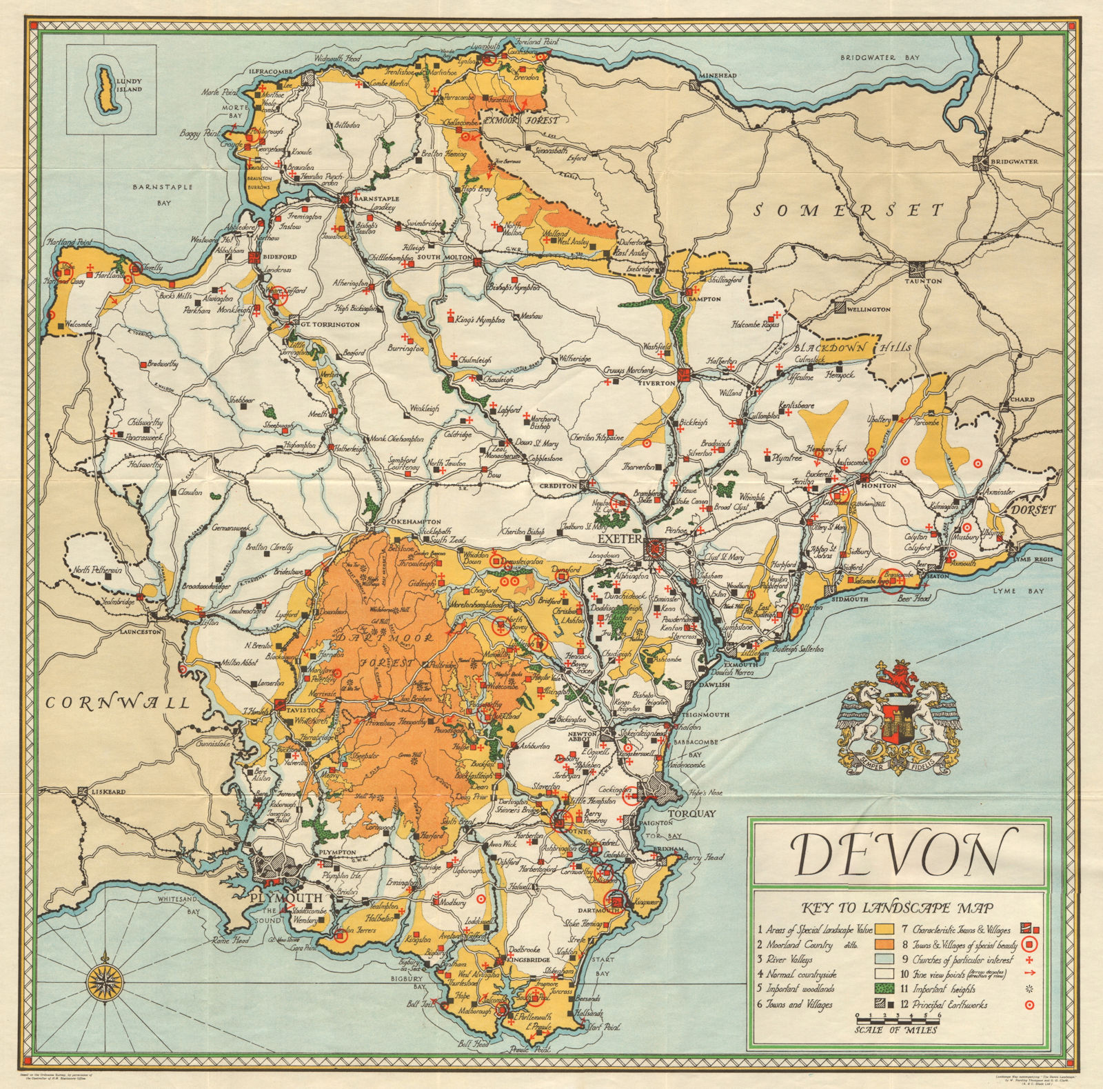 Vintage Devon County Tourist Map By William Harding Thompson 1934 Old