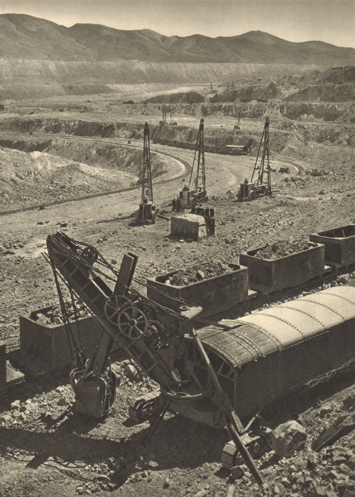CHILE. Chuquicamata. Vista parcial de la mina. View of the mine 1932 old print