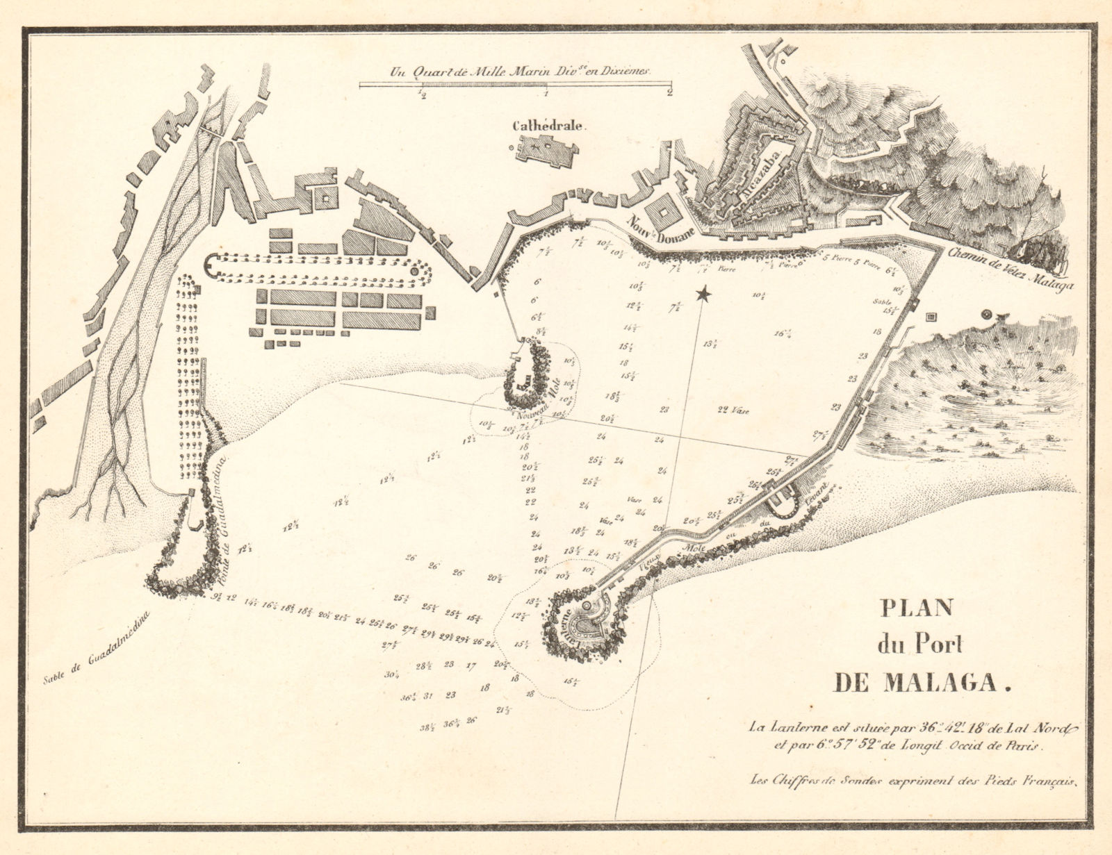 Port of Malaga. 'Plan du port de Malaga'. Spain. GAUTTIER 1851 old antique map