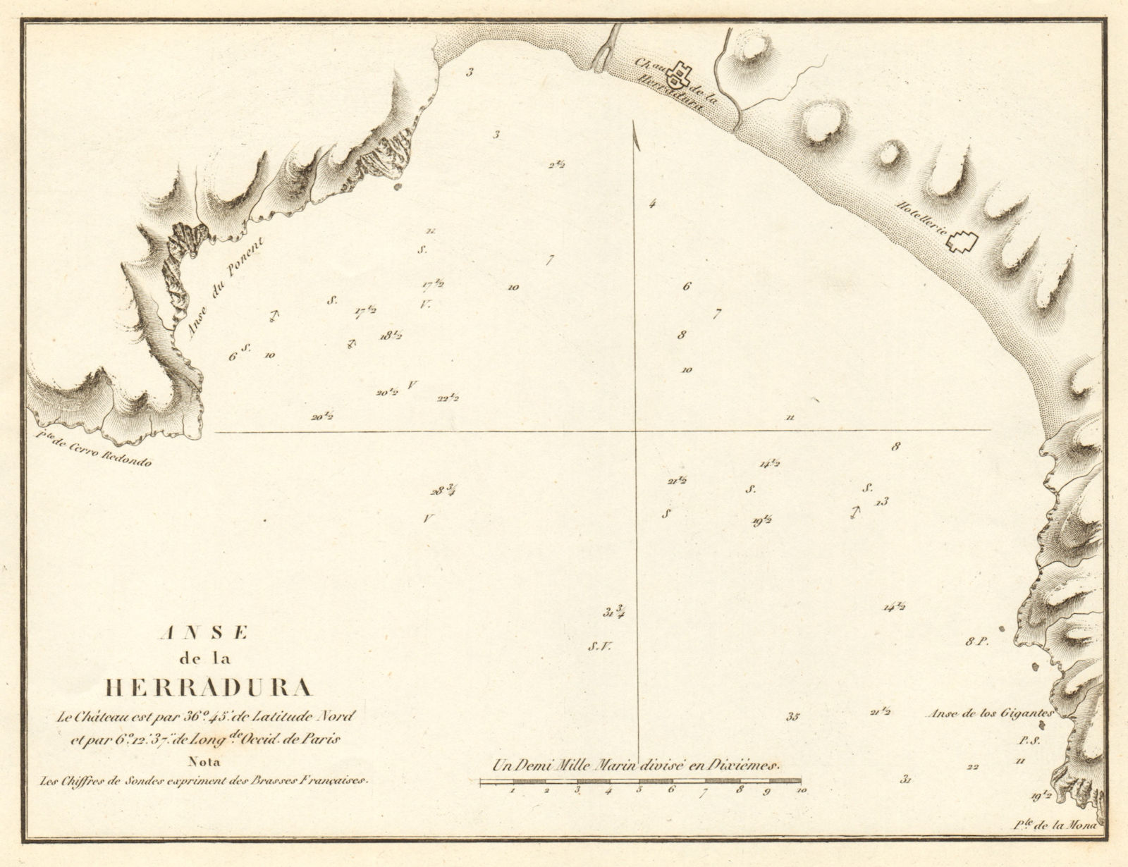 Bay of La Herradura. 'Anse de la Herradura'. Spain. GAUTTIER 1851 old map