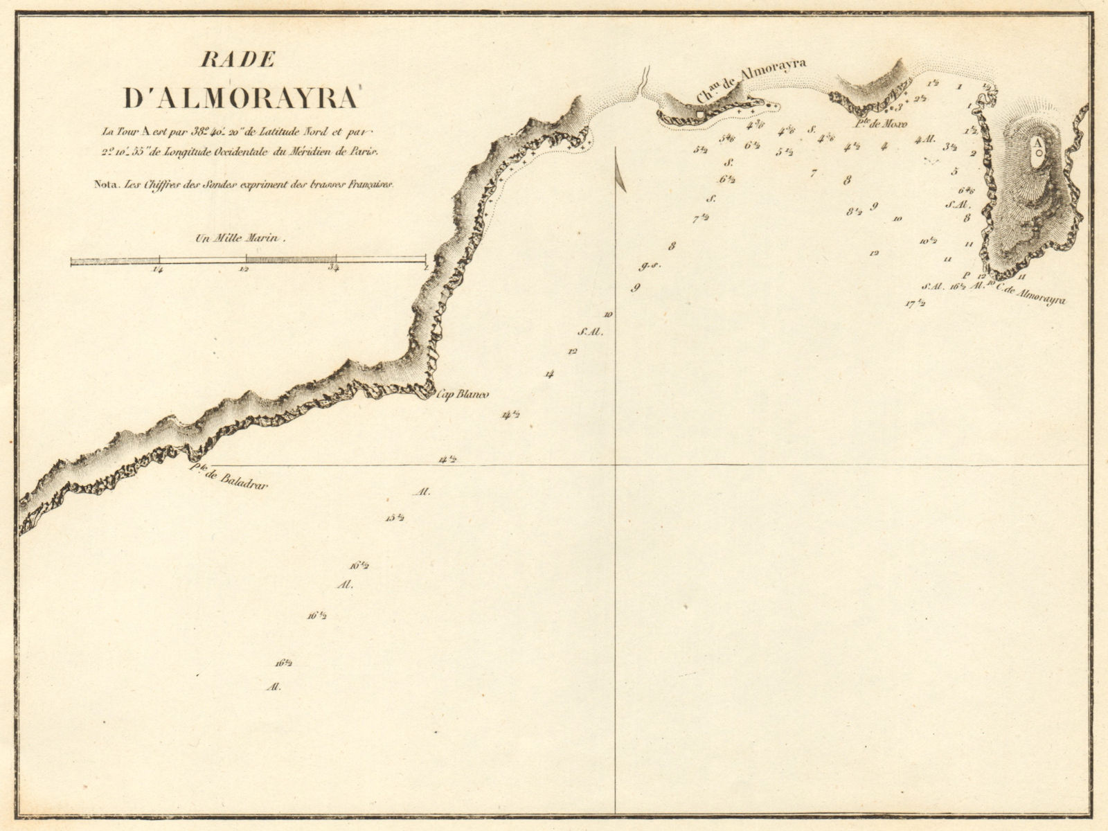 Roadstead of Moraira. 'Rade d'Almorayra'. Spain. Alicante. GAUTTIER 1851 map