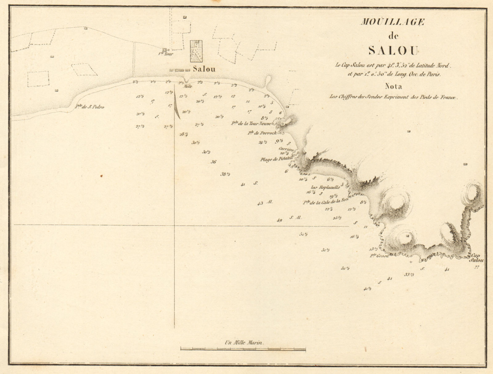 Anchorage of Salou. 'Mouillage de Salou'. Spain. Tarragona. GAUTTIER 1851 map