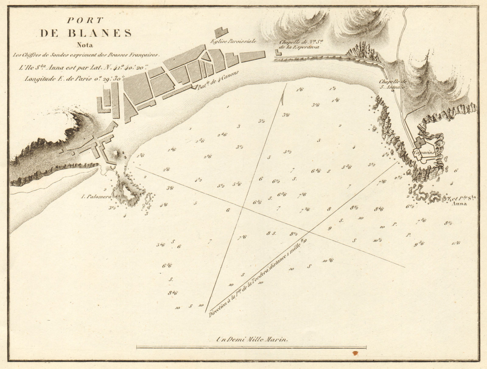 Port of Blanes. 'Port de Blanes'. Spain. Girona. GAUTTIER 1851 old antique map
