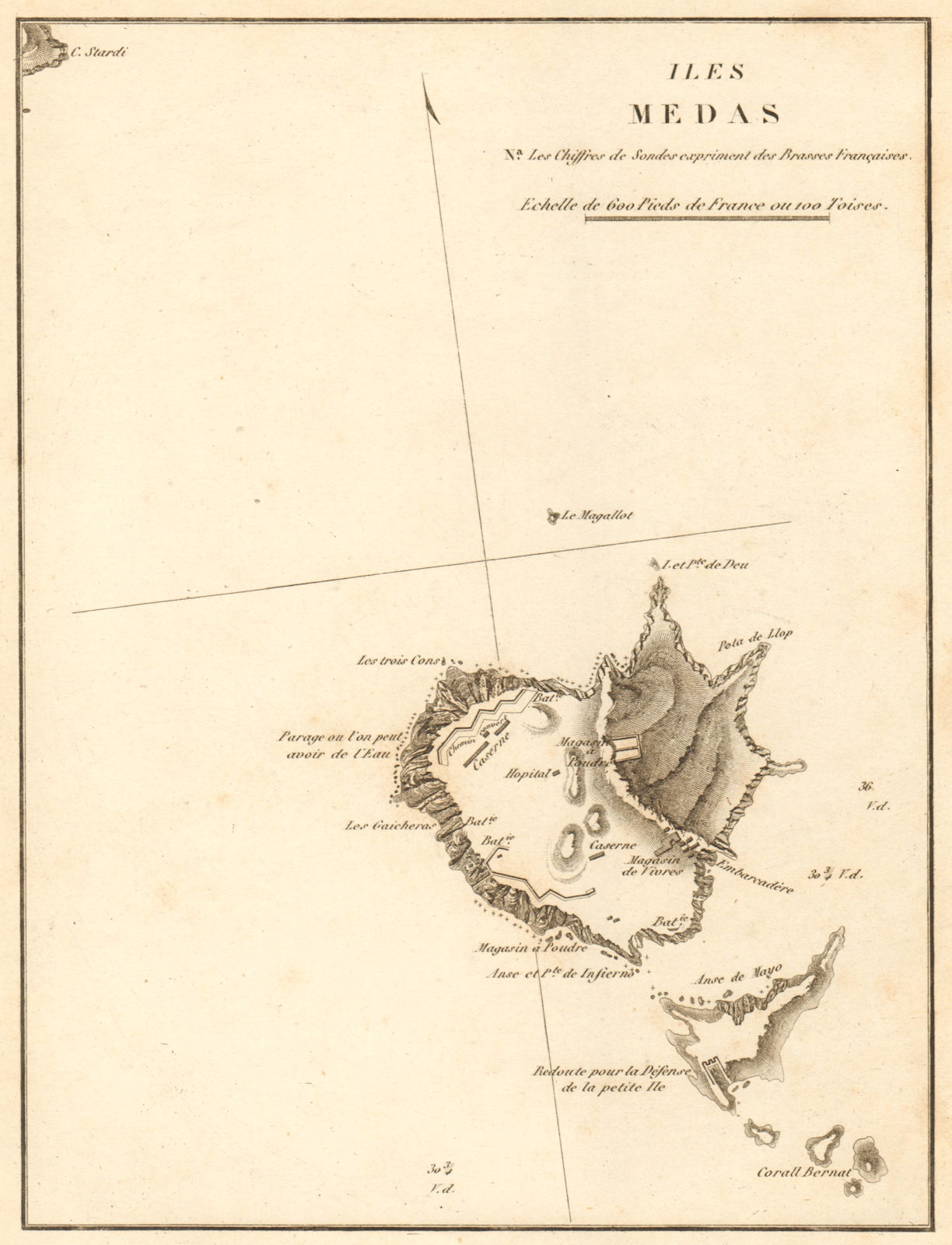 Illes Medes islands. 'Iles Medas'. Spain. Girona. GAUTTIER 1851 old map