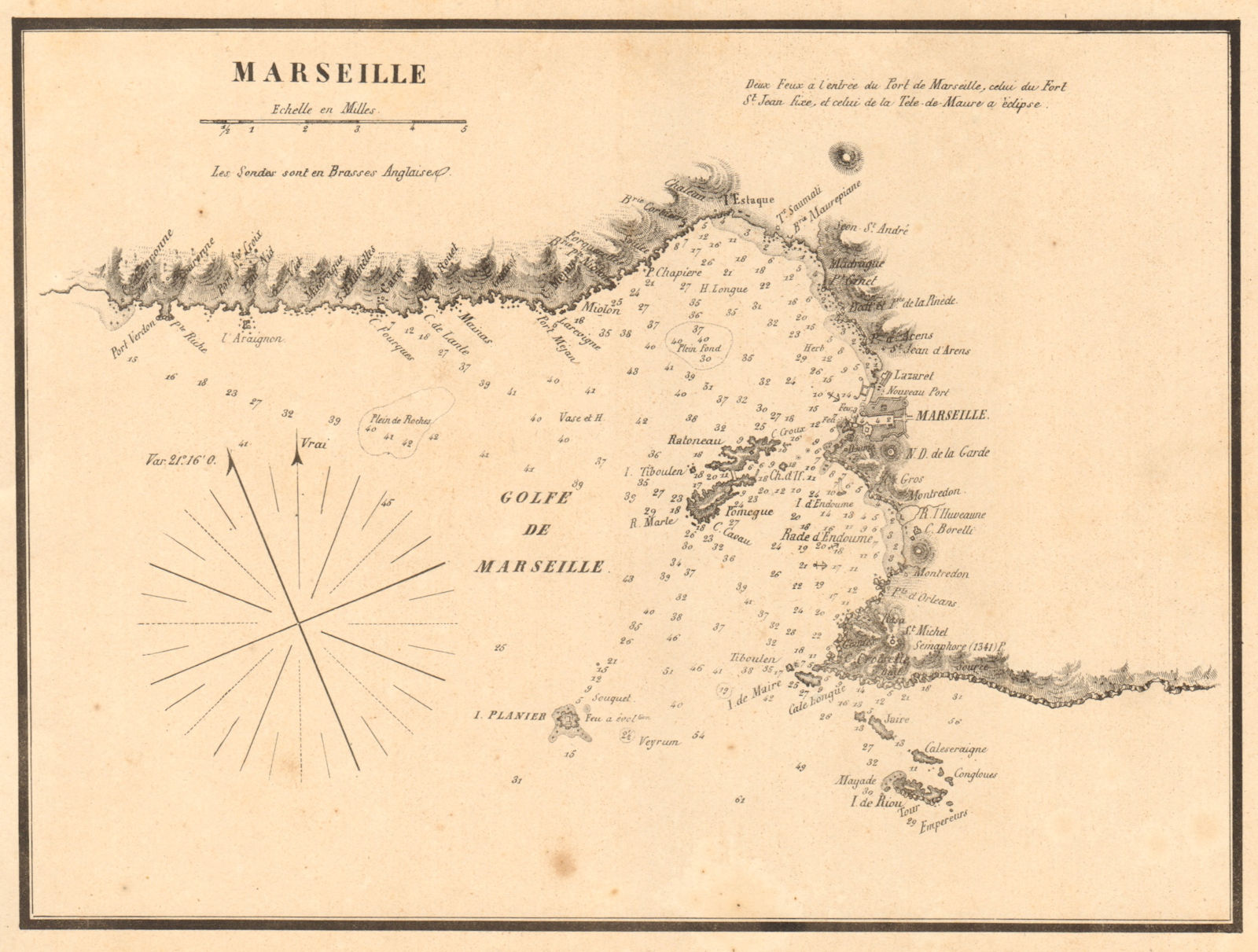 Plan of Marseilles. 'Marseille'. Bouches-du-Rhone. GAUTTIER 1851 old map