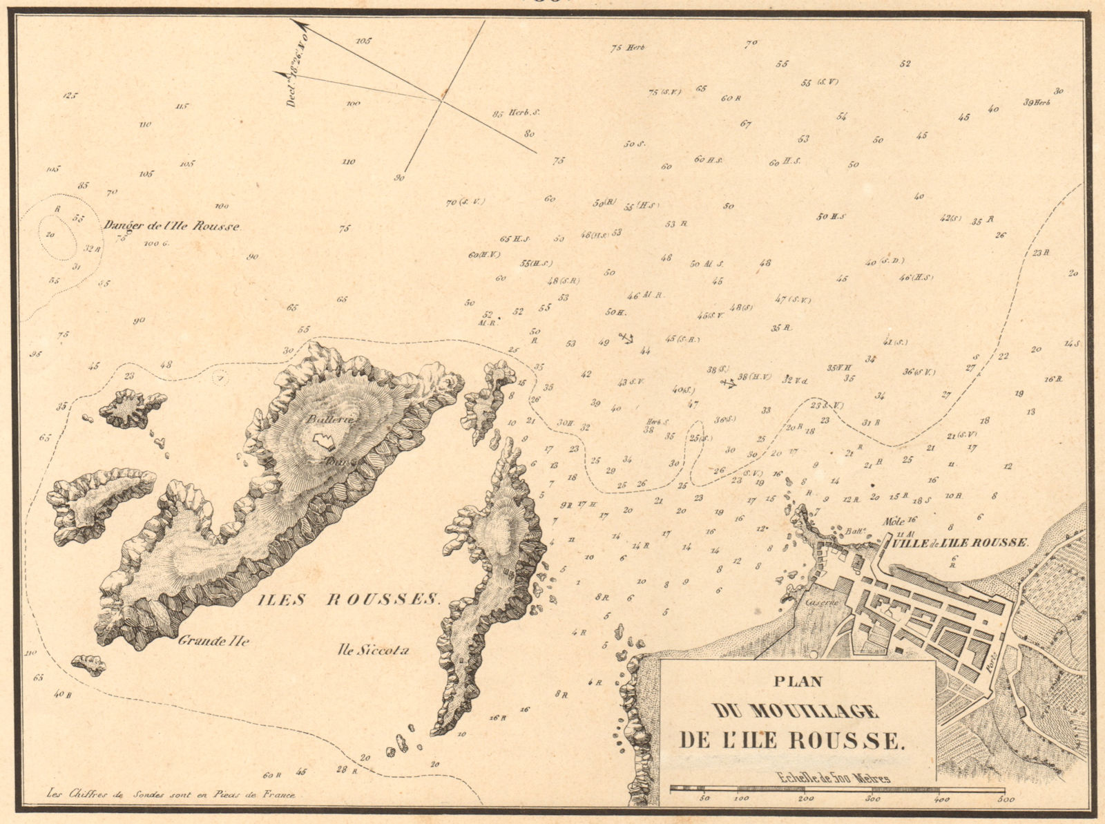 Plan du Mouillage de l'Ile Rousse. Corse Corsica. GAUTTIER 1851 old map