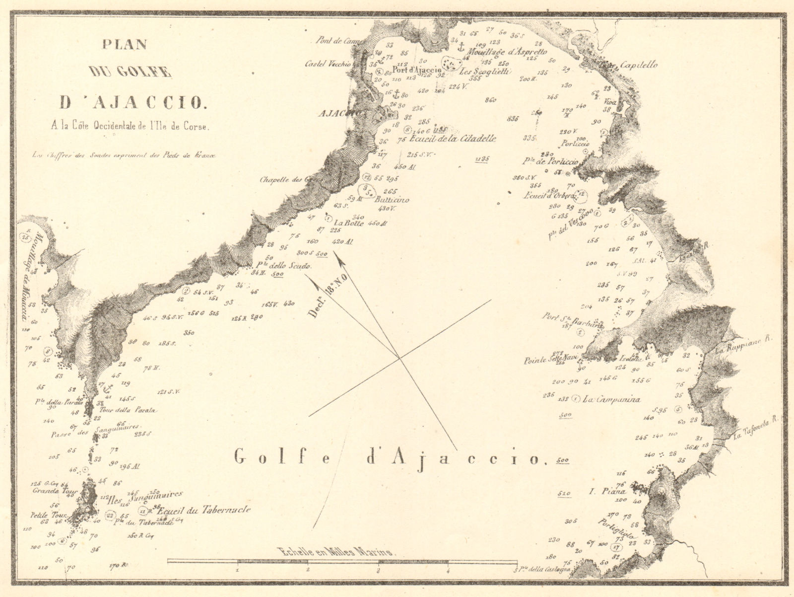 Plan du Golfe d'Ajaccio. Corse Corsica. GAUTTIER 1851 old antique map chart