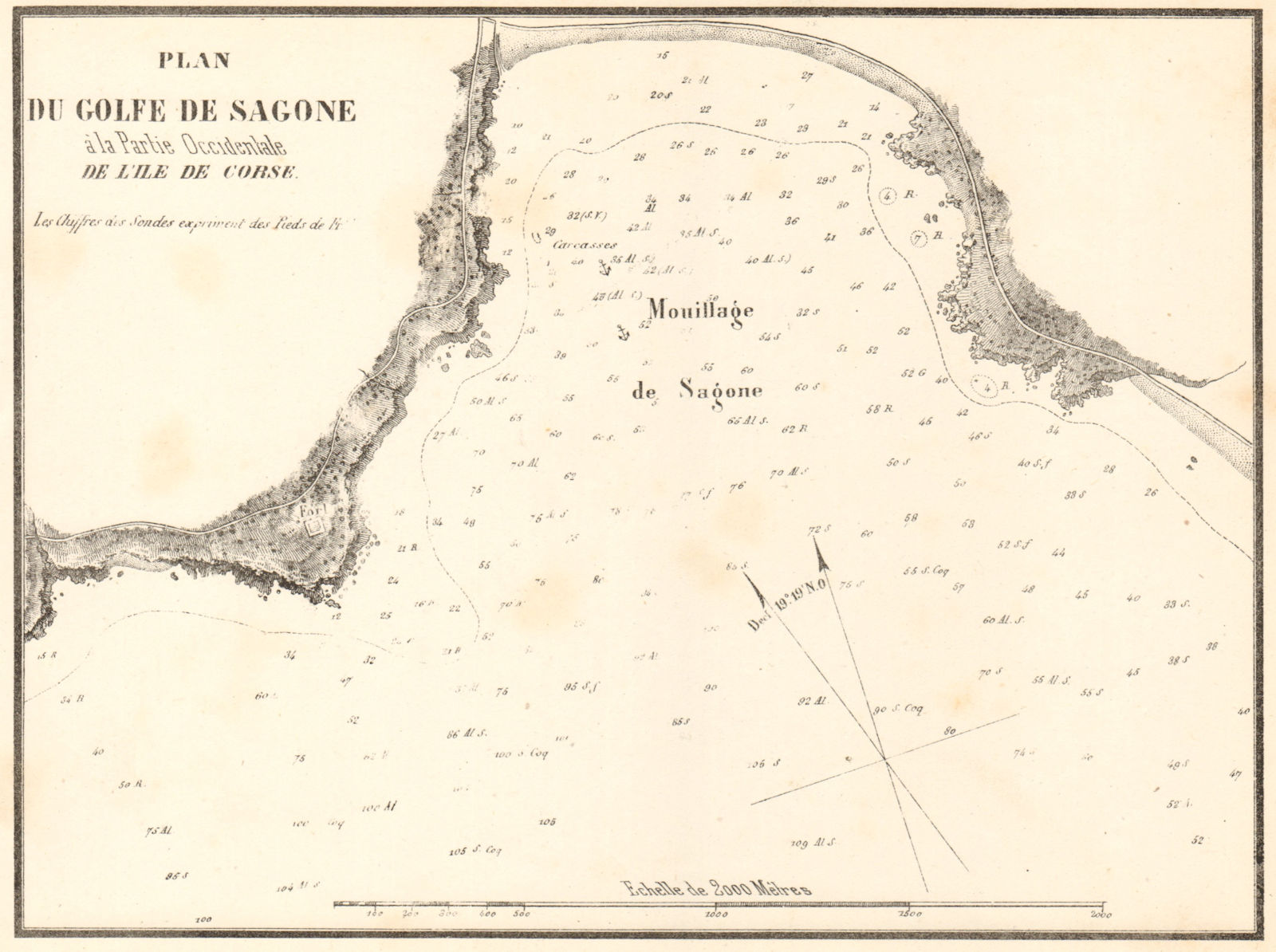 Plan du Golfe de Sagone. Corse Corsica. GAUTTIER 1851 old antique map chart