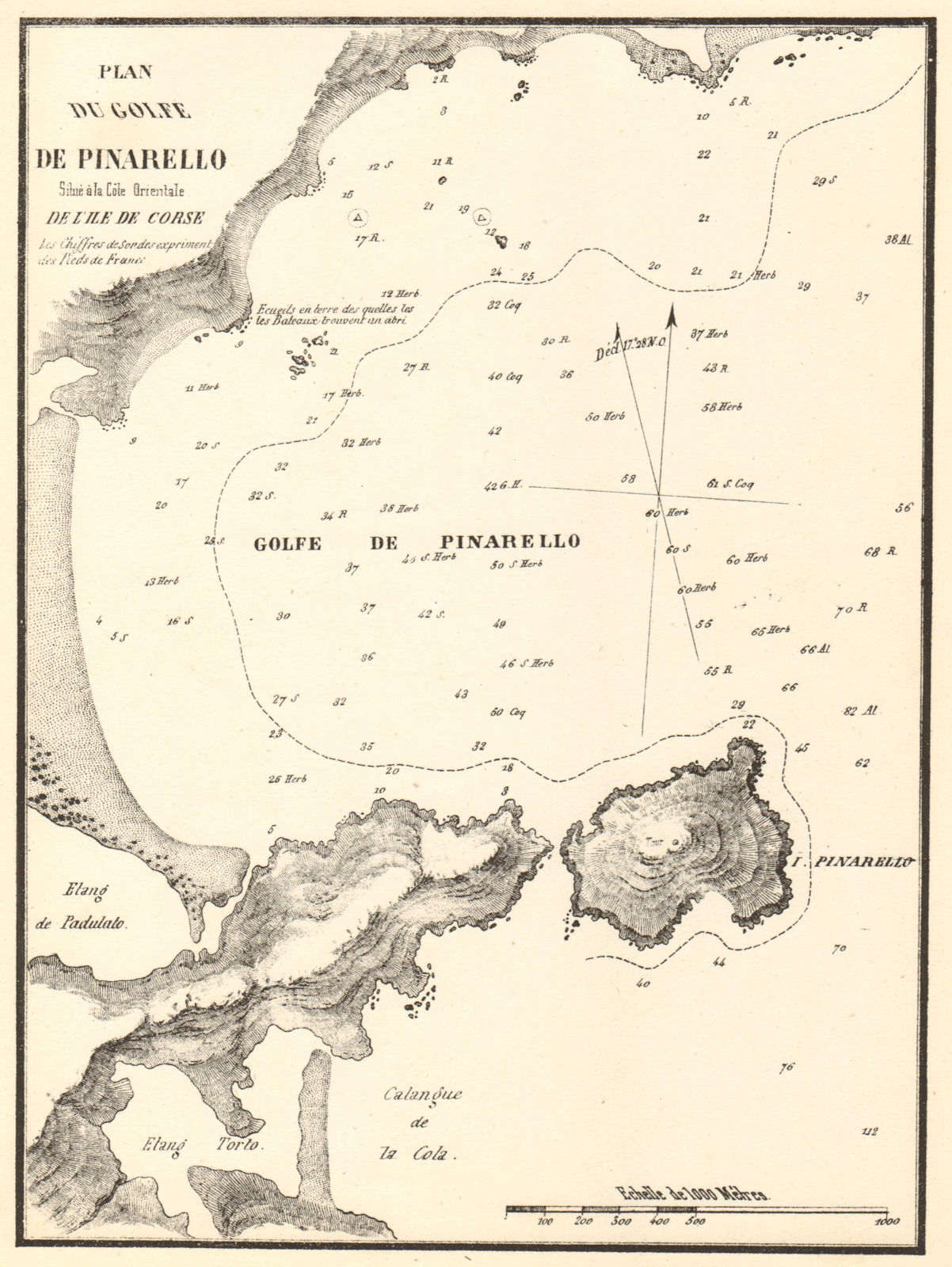 Plan du Golfe de Pinarello. Corse Corsica. GAUTTIER 1851 old antique map chart