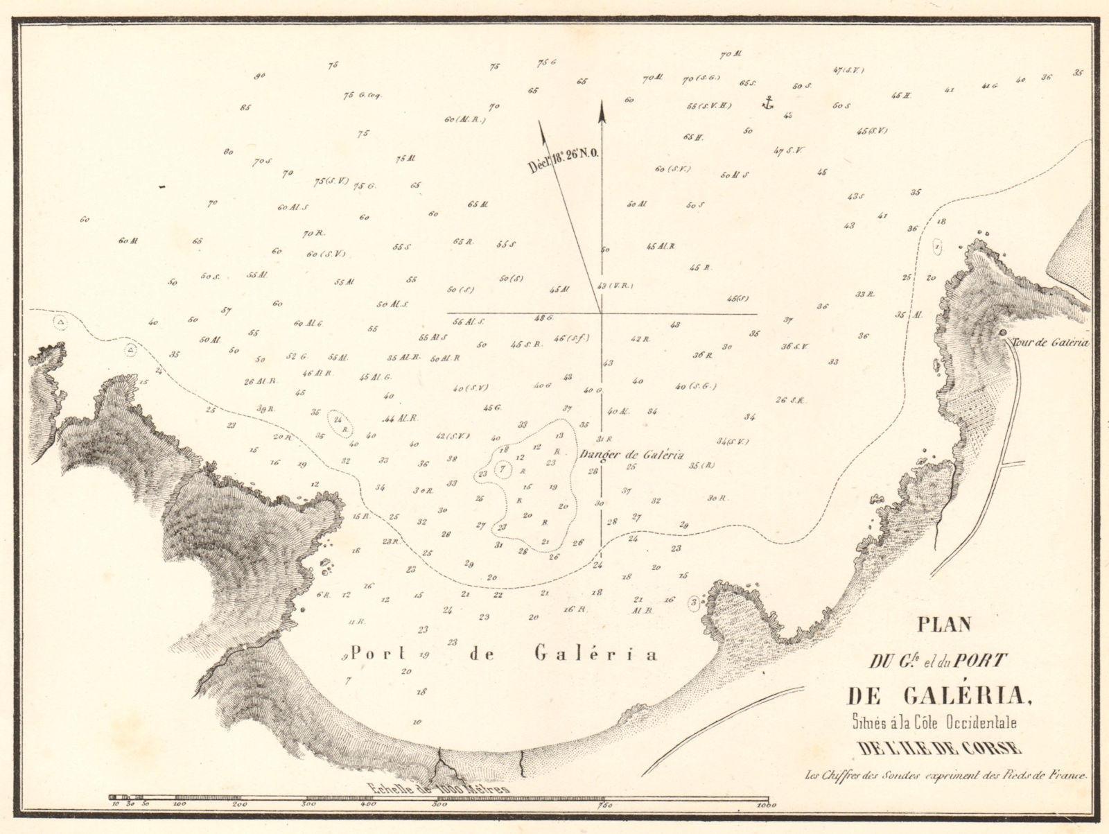 Plan du Golfe et du Port de Galéria. Corse Corsica. GAUTTIER 1851 old map