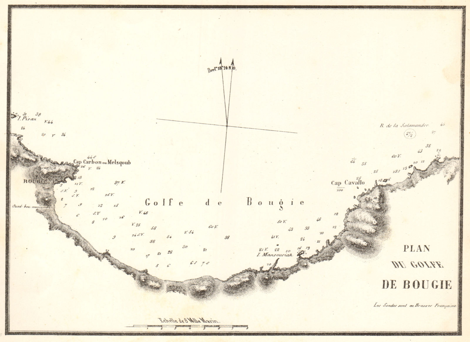 The Gulf of Bejaia. 'Plan du Golfe de Bougie'. Algeria. GAUTTIER 1851 old map