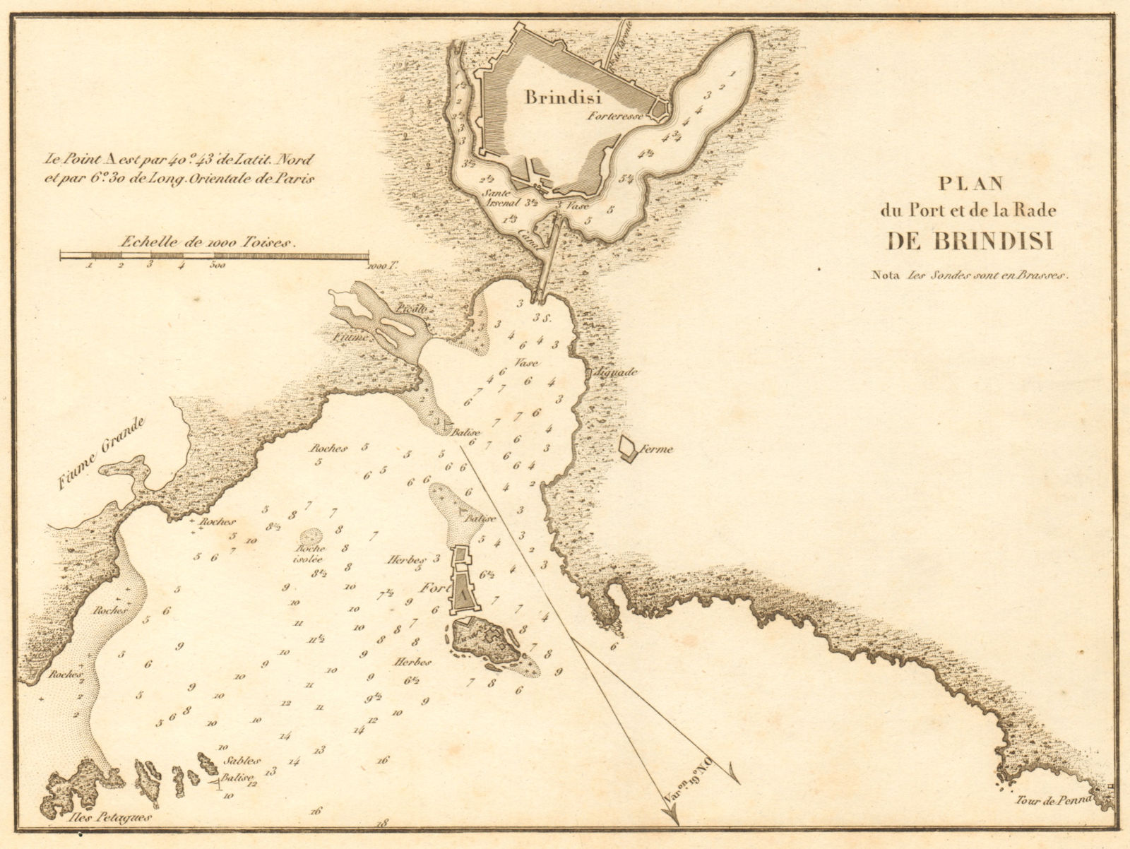 Plan du Port et de la Rade de Brindisi. Italy. GAUTTIER 1854 old antique map