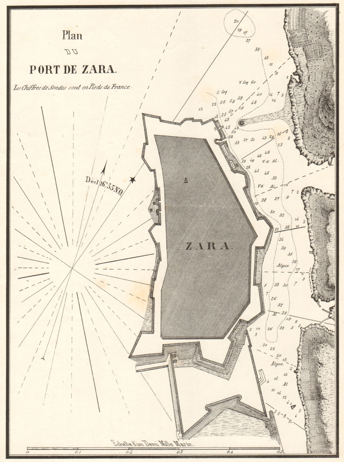 Plan of the port of Zadar. 'Plan du Port de Zara'. Croatia. GAUTTIER 1854 map