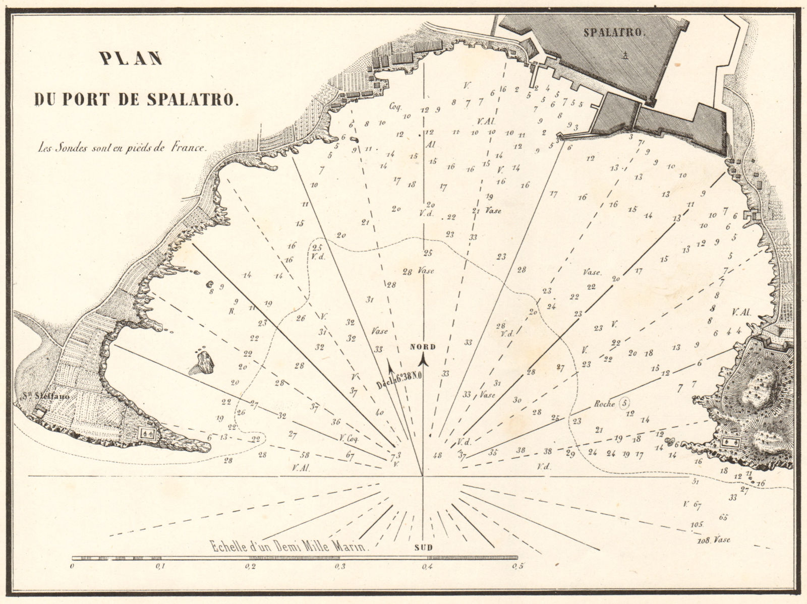 The Port of Split. 'Plan du Port de Spalatro'. Croatia. GAUTTIER 1854 old map
