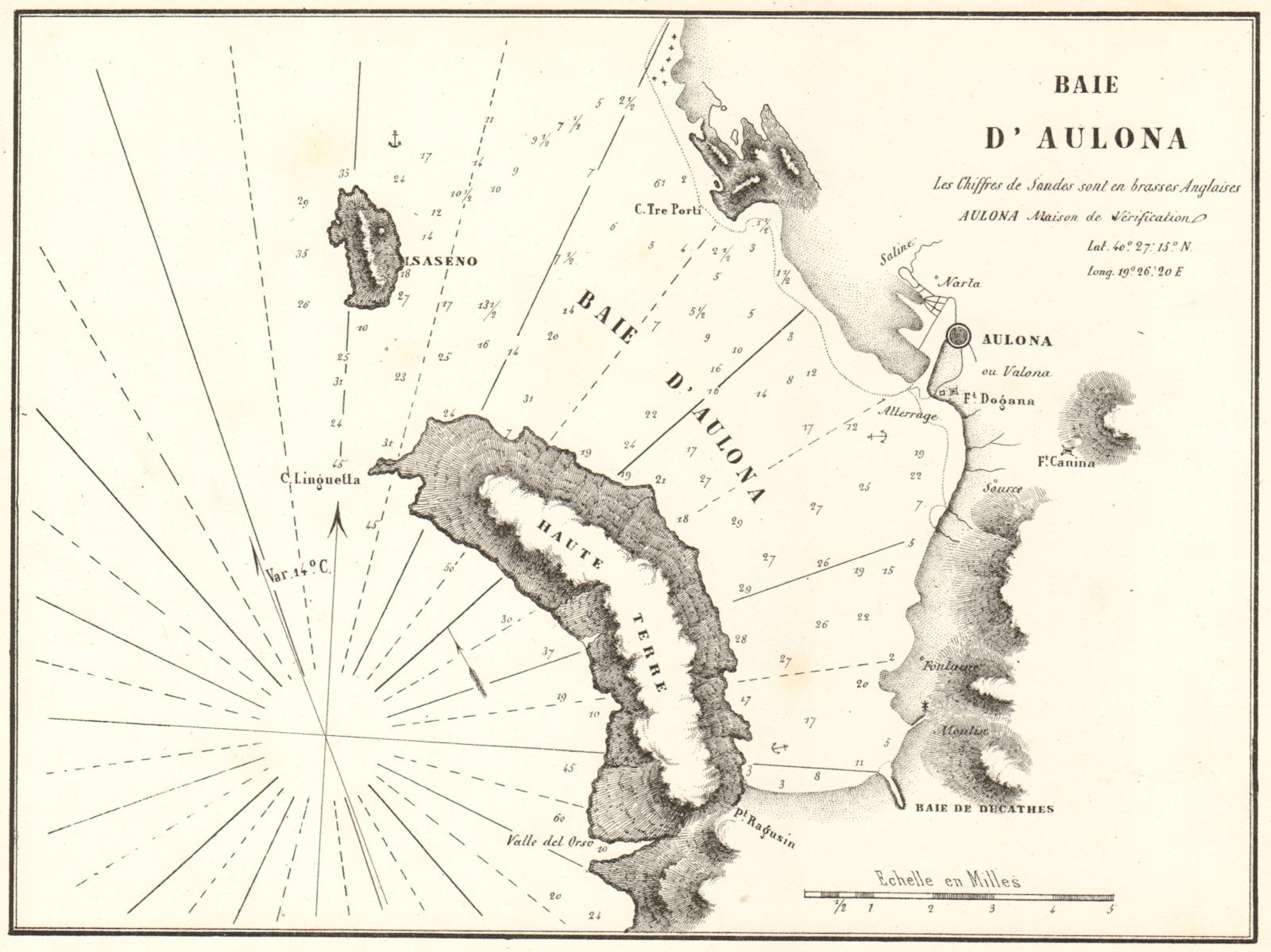 Bay of Vlorë. 'Baie d'Aulona'. Albania. GAUTTIER 1854 old antique map chart