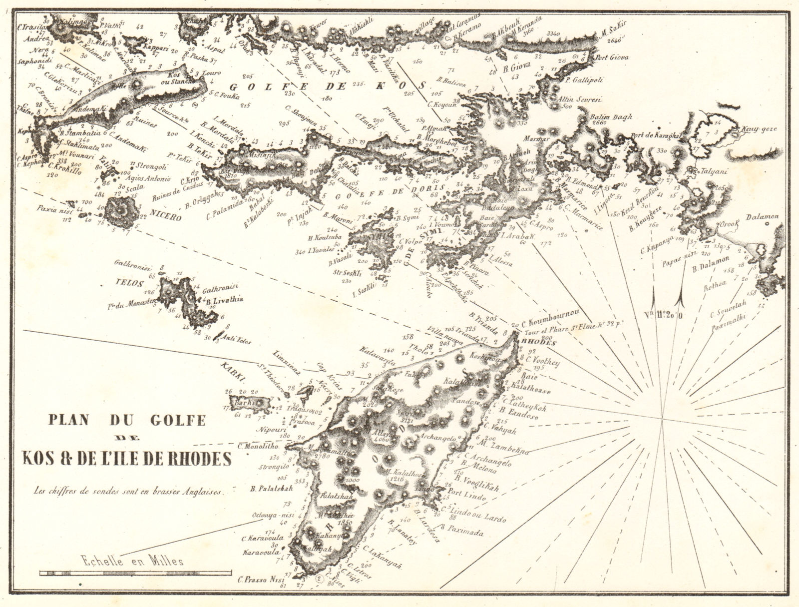 Golfe de Kos & de L'ile de Rhodes. Greece Turkey. Tilos Simi. GAUTTIER 1854 map