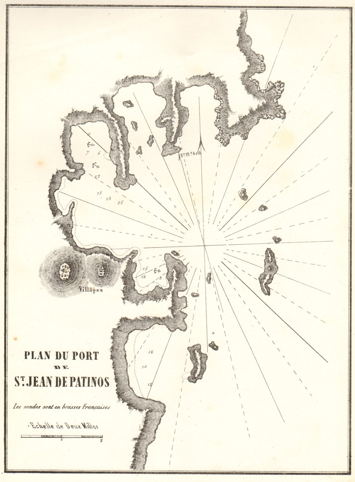 Skala, Patmos. 'Port de St Jean de Patinos'. Greece Dodecanese GAUTTIER 1854 map
