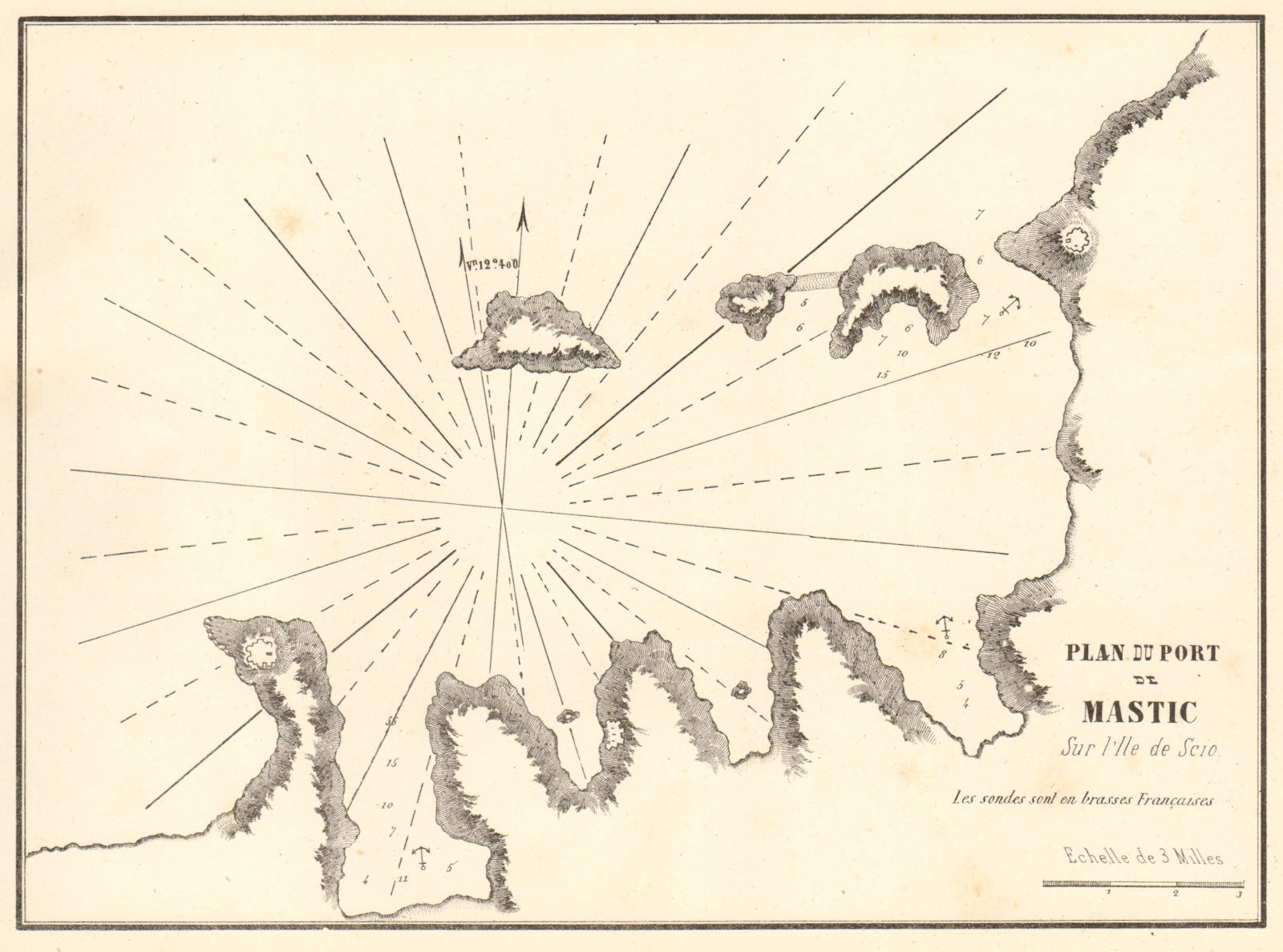Mastichochoria, Chios. Port de Mastic, ile de Scio. Greece. GAUTTIER 1854 map
