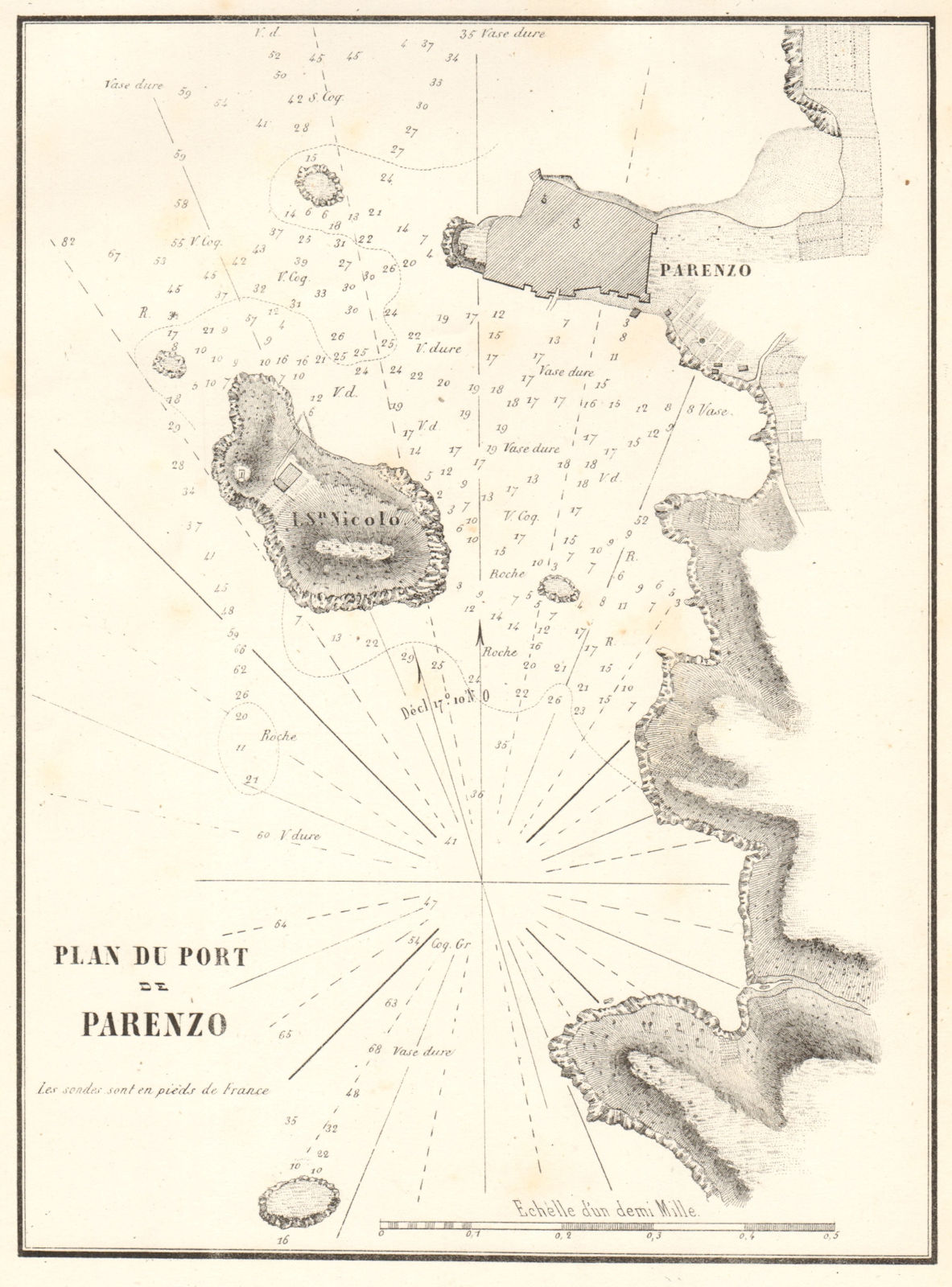 The Port of Porec. 'Plan du Port de Parenzo'. Croatia. Istria. GAUTTIER 1854 map