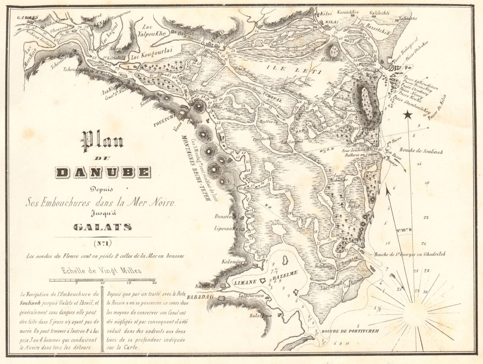 Danube depuis ses embouchures… jusqu'a Galats. Delta Romania. GAUTTIER 1854 map