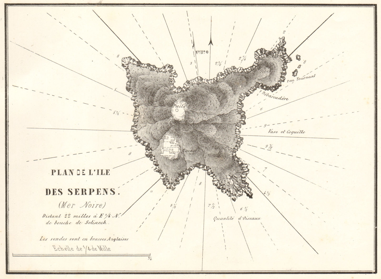 Snake/Zmiinyi Island, Black Sea. 'L'ile des Serpens'. Romania. GAUTTIER 1854 map