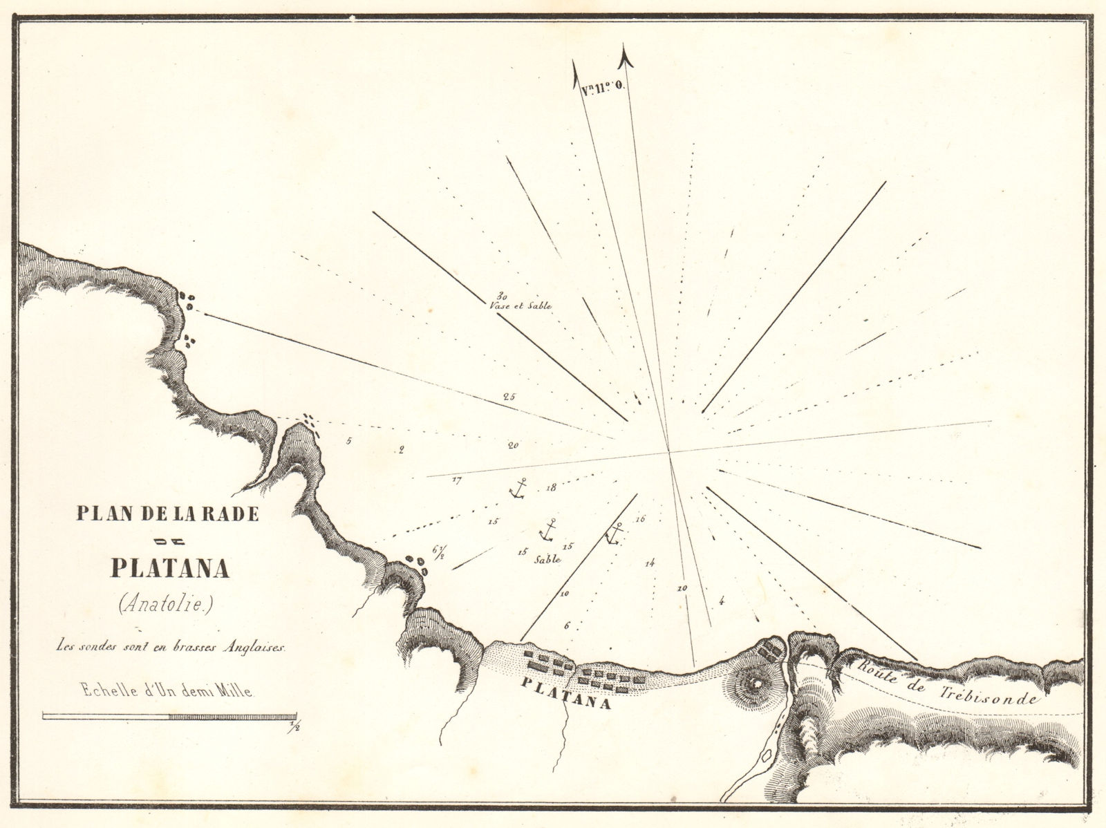 Associate Product Akçaabat. 'Plan de la Rade de Platana'. Turkey. Black Sea. GAUTTIER 1854 map