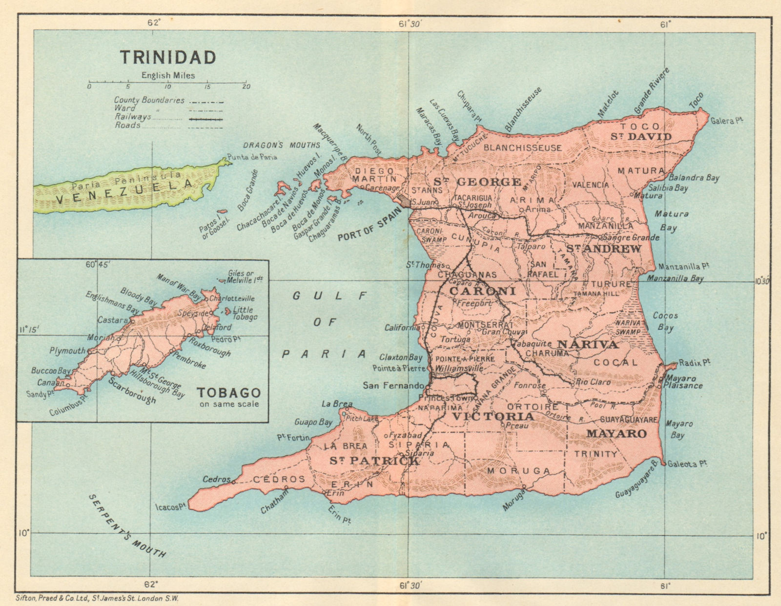 Associate Product TRINIDAD. Vintage map. West Indies. Caribbean 1931 old vintage plan chart