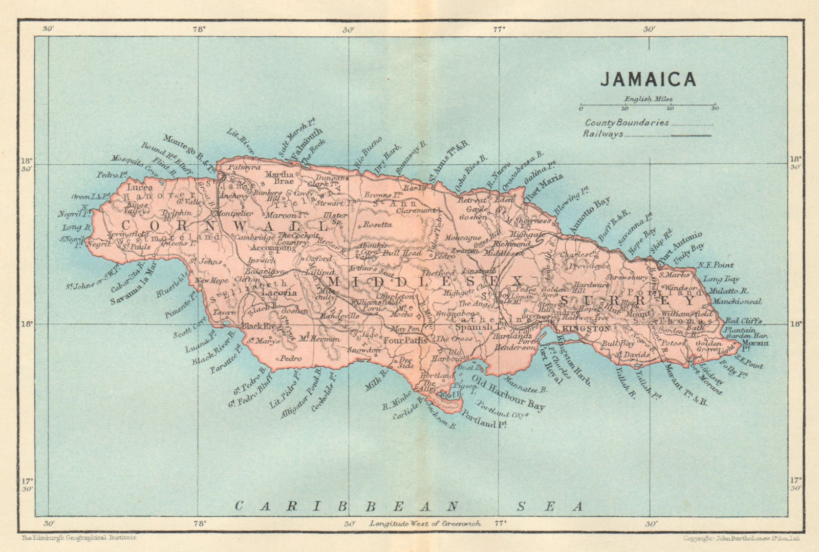 Associate Product JAMAICA. Vintage map. West Indies. Caribbean 1931 old vintage plan chart