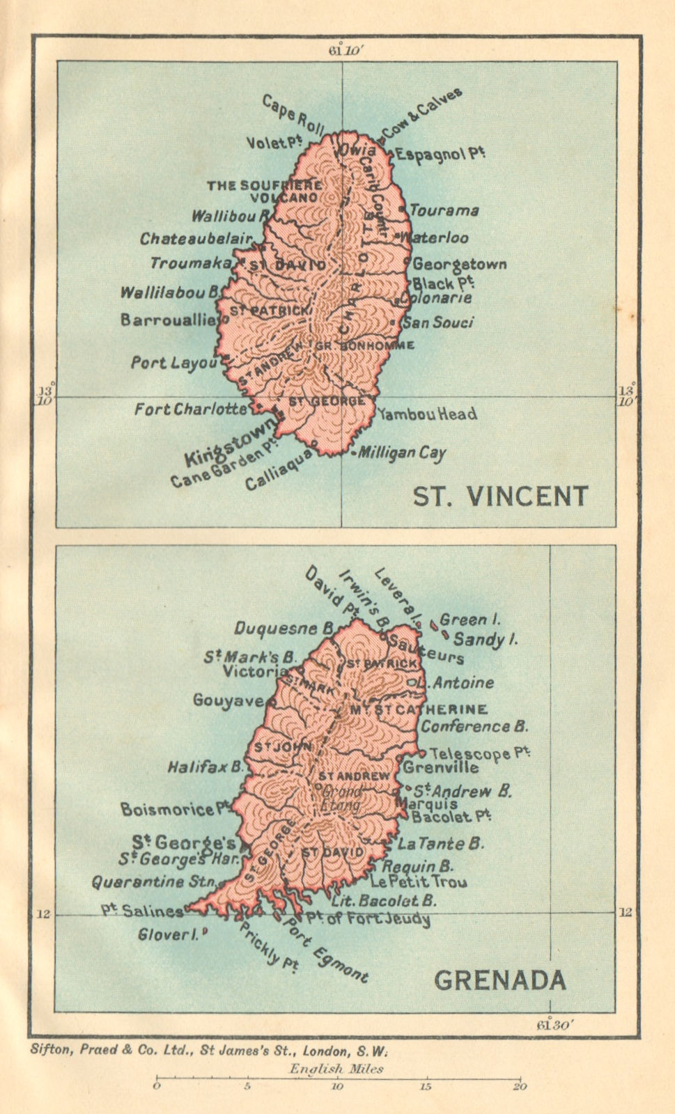 Associate Product ST VINCENT & GRENADA. Vintage maps. West Indies Caribbean 1935 old vintage