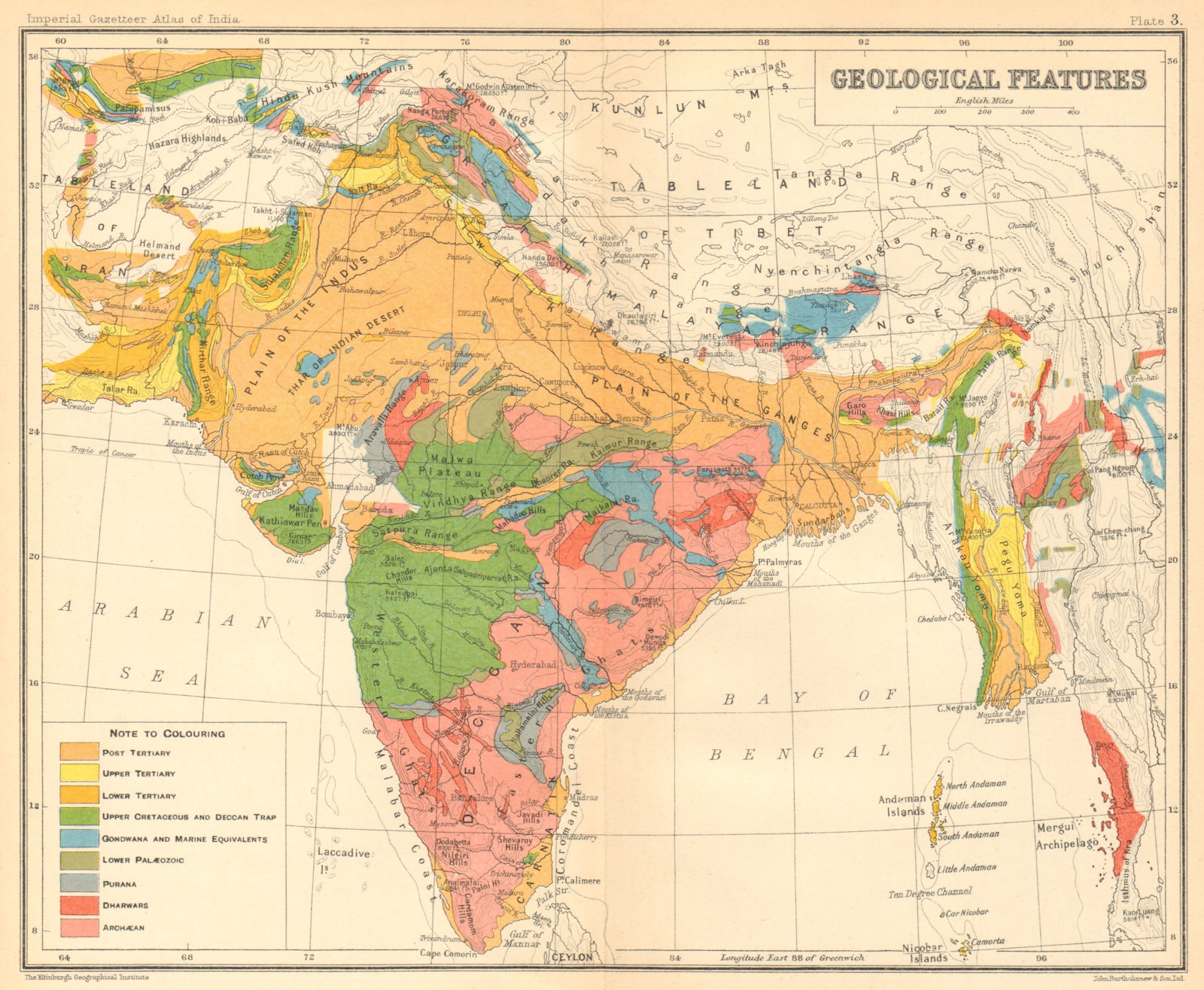 Associate Product BRITISH INDIA GEOLOGICAL MAP. Tertiary Cretaceous Archaean Purana Gondwana 1931