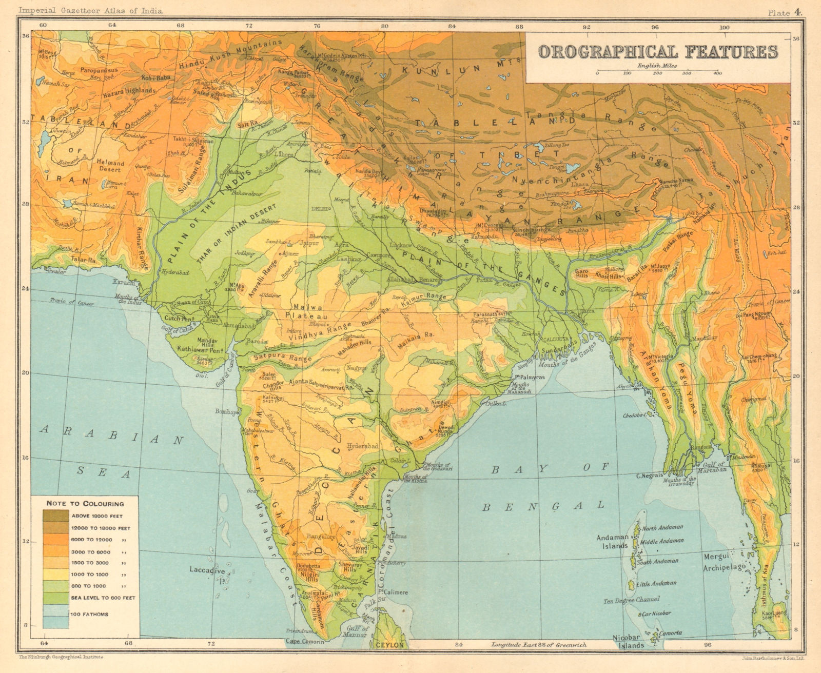 SOUTH ASIA RELIEF. India Burma Pakistan Orographical Features 1931 old map