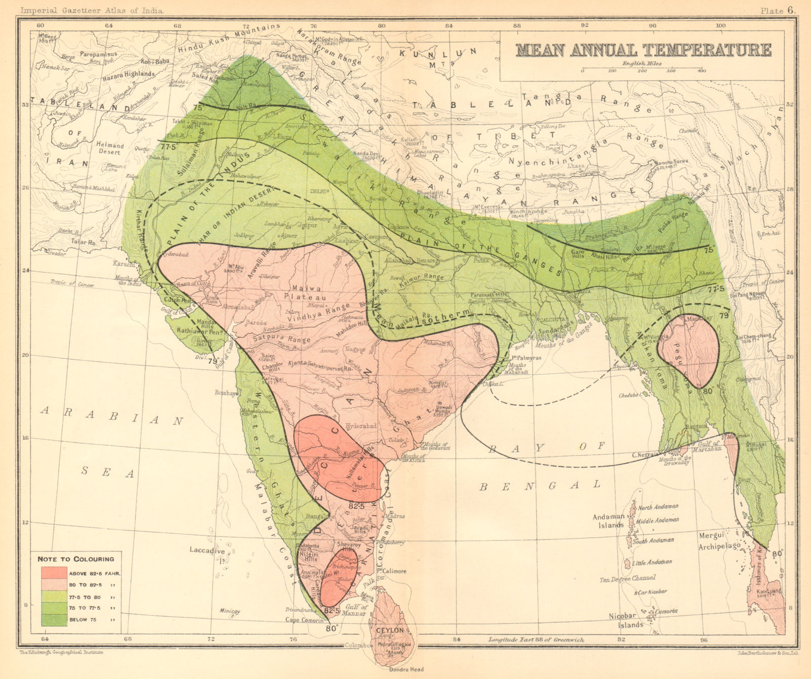 SOUTH ASIA. British India & Burma. Mean Annual Temperature 1931 old map