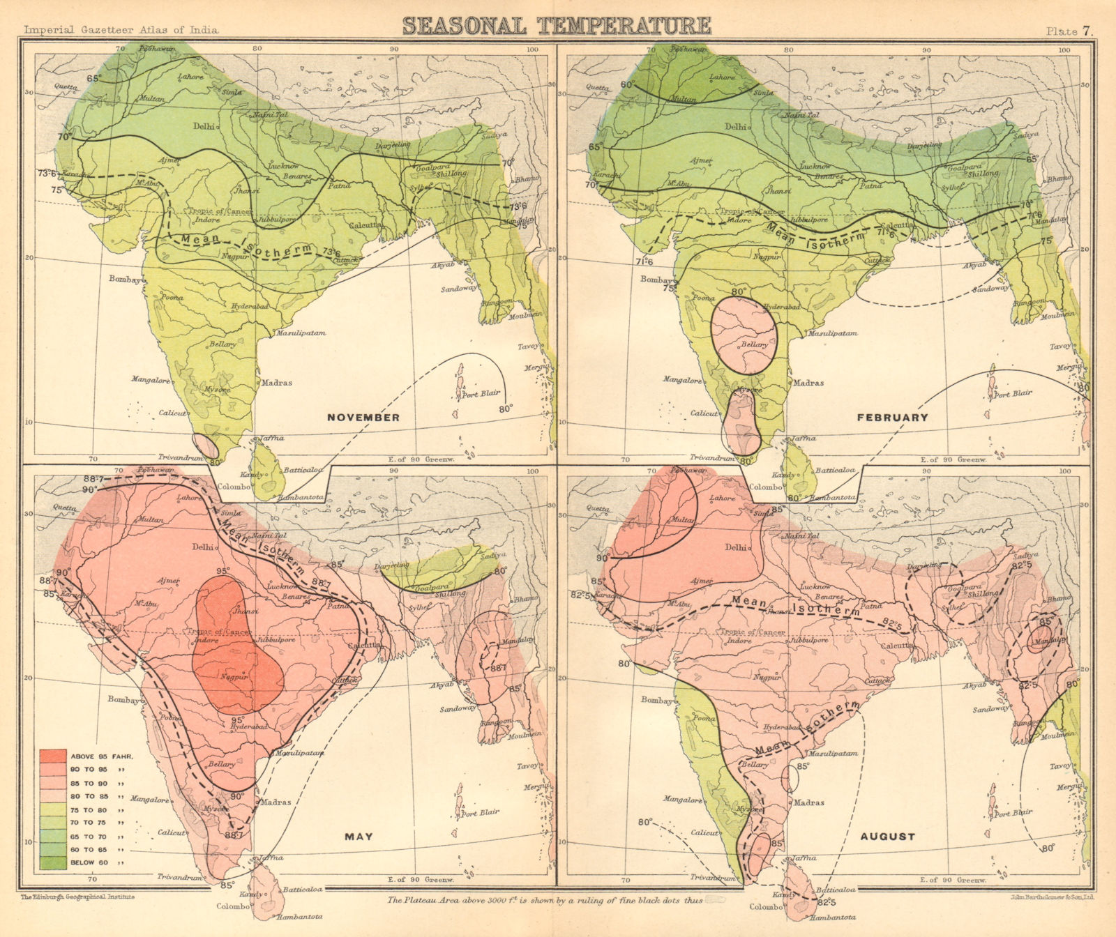 SOUTH ASIA. British India & Burma. Seasonal Temperatures 1931 old vintage map