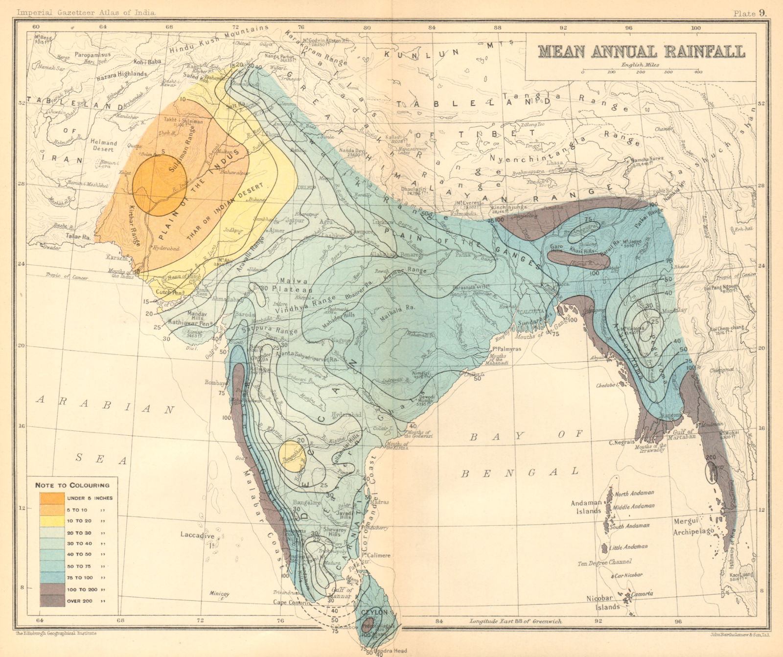 Associate Product SOUTH ASIA. British India & Burma. Mean Annual Rainfall 1931 old vintage map