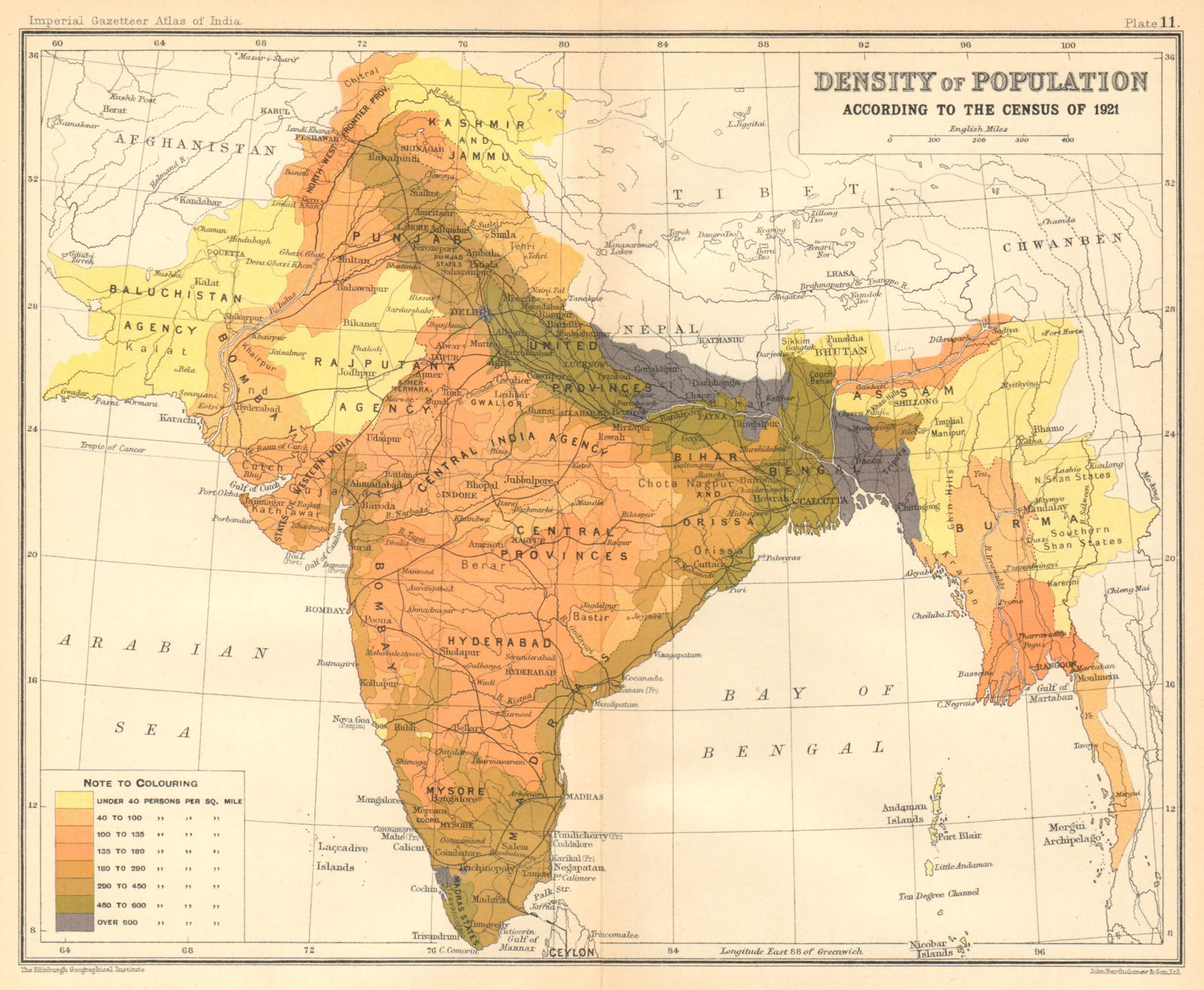 BRITISH INDIA South Asia Burma. Population density 1921 census 1931 old map