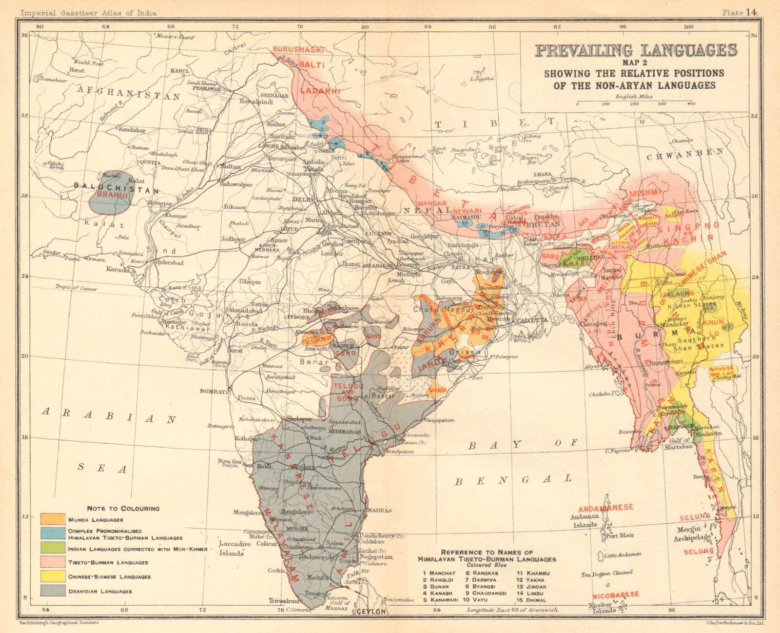 Associate Product INDIA South Asia non-Aryan languages. Dravidian Tibeto-Burman Munda 1931 map