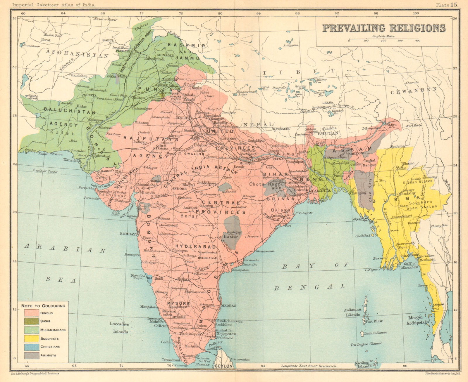 BRITISH INDIA. South Asia religions. Hindu Muslim Buddhist Animist Sikh 1931 map