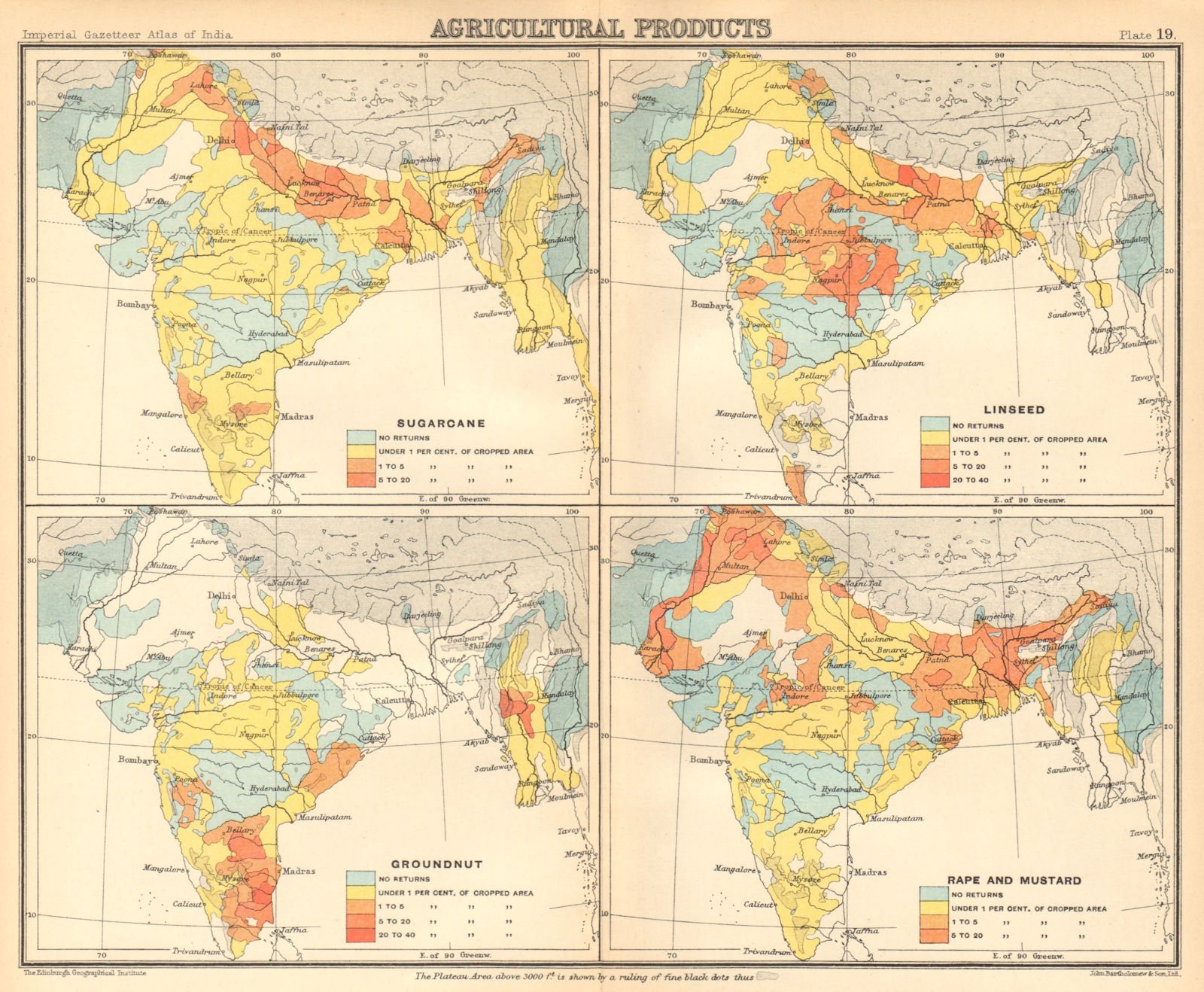 Associate Product BRITISH INDIA Agricultural Produce. Sugarcane Groundnut Linseed Rape 1931 map