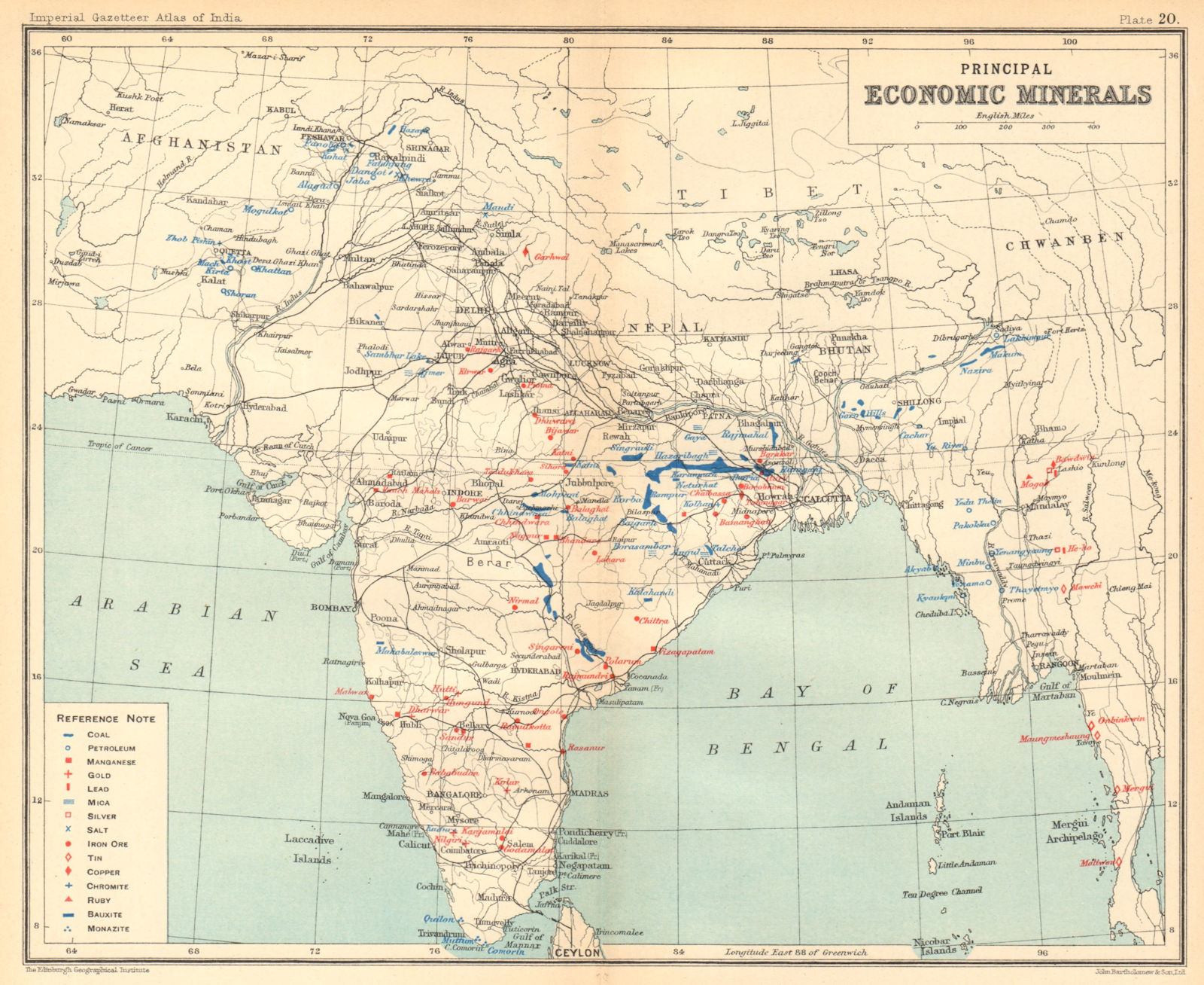 BRITISH INDIA Mineral production. Coal Iron Gold Salt Petrol Manganese 1931 map