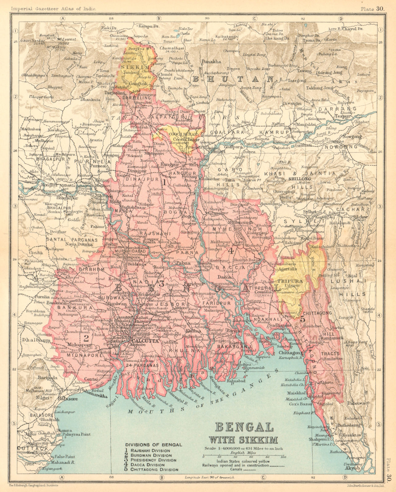 'Bengal, with Sikkim. British India provinces. Bihar Jharkhand Orissa 1931 map