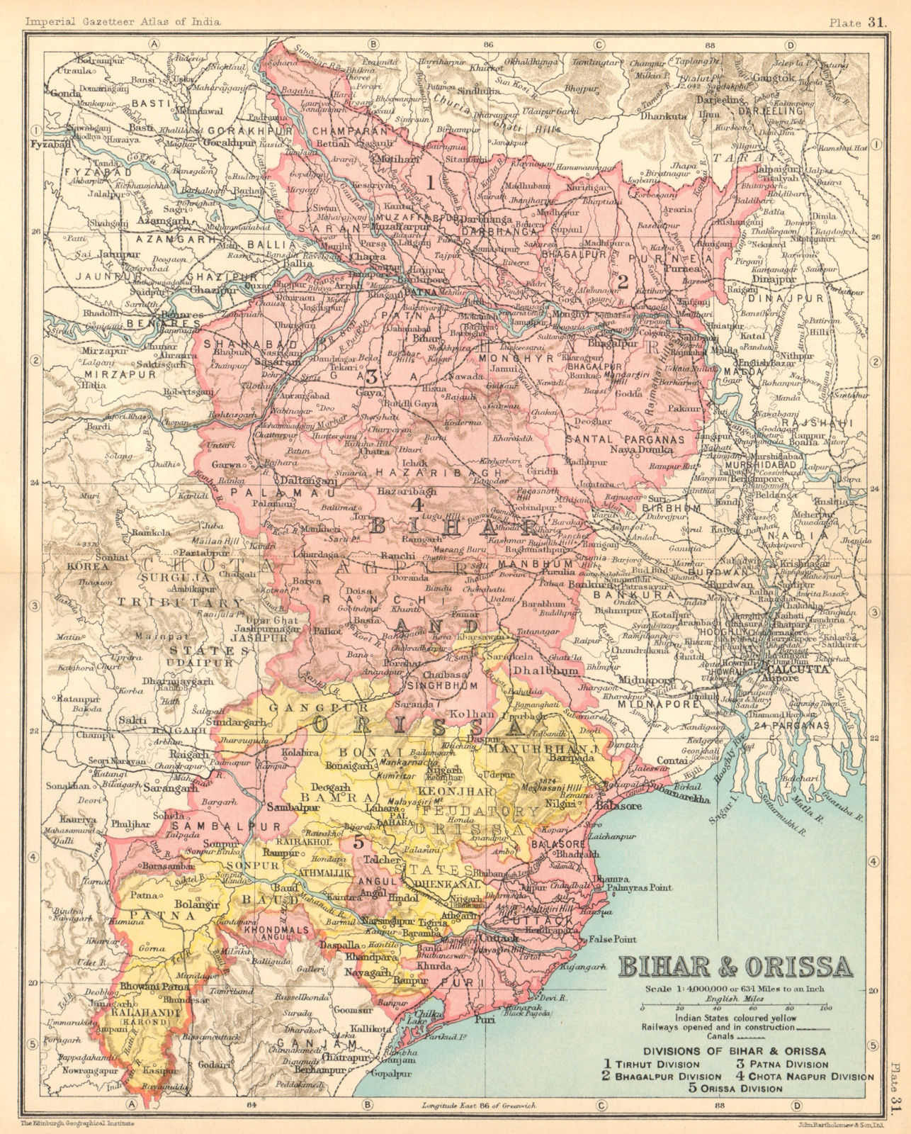 'Bihar & Orissa'. British India provinces. Odisha Jharkhand 1931 old map