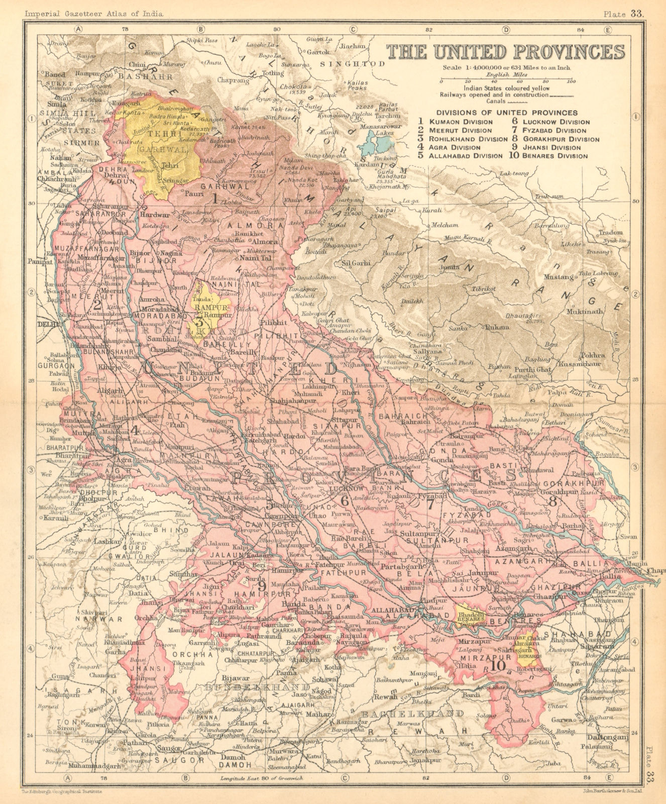 'The United Provinces'. British India. Uttar Pradesh & Uttarakhand 1931 map