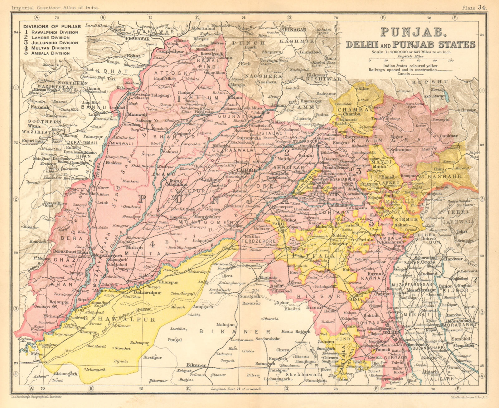 Associate Product Punjab. British India/Pakistan province. Haryana Himachal Pradesh Delhi 1931 map