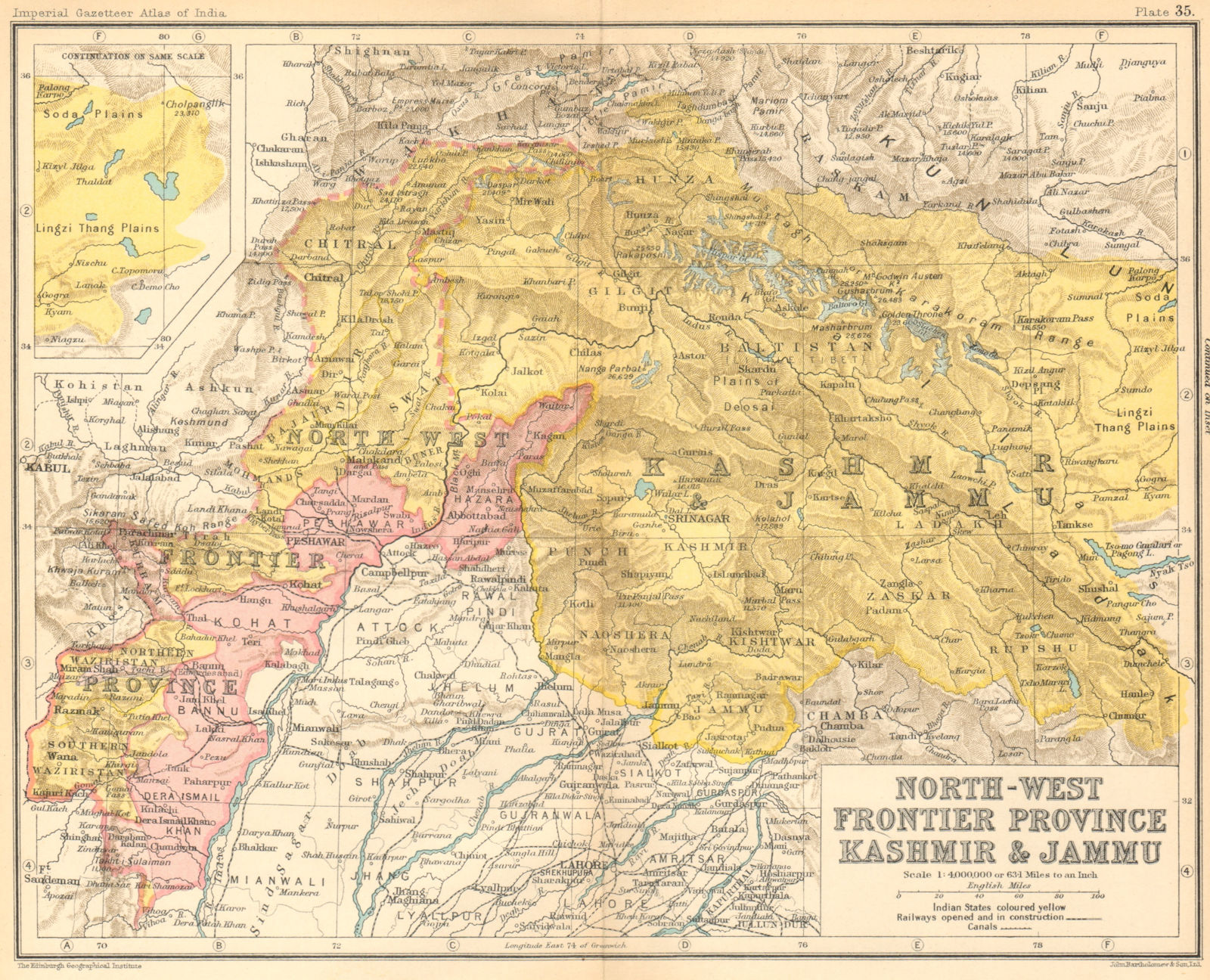 North-West Frontier Province, Jammu & Kashmir'. British India/Pakistan 1931 map