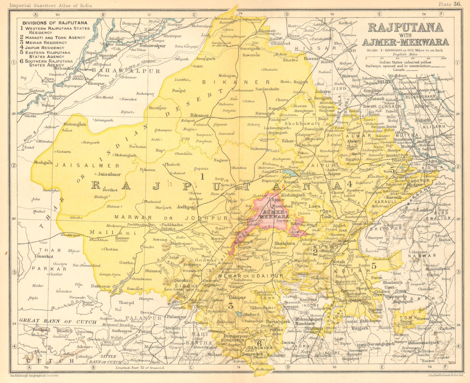 Associate Product 'Rajputana, with Ajmer-Merwara'. British India provinces. Rajasthan 1931 map