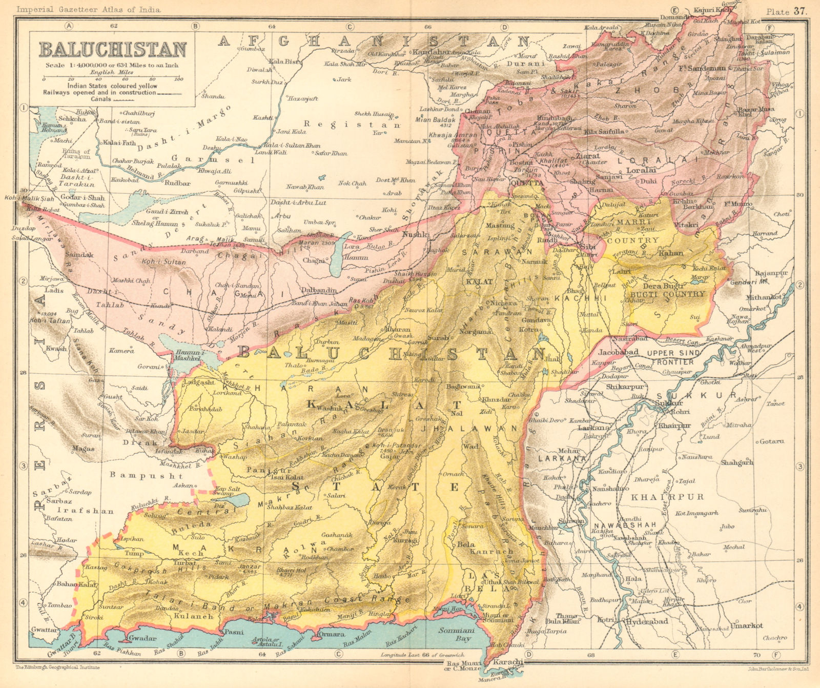 'Baluchistan'. British India/Pakistan province. Balochistan 1931 old map