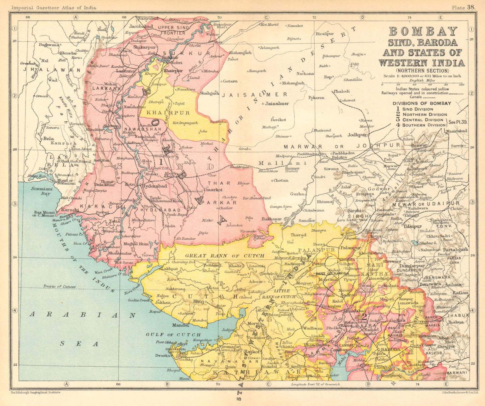 Bombay, Sind & Baroda. British India/Pakistan provinces. Gujarat Sindh 1931 map