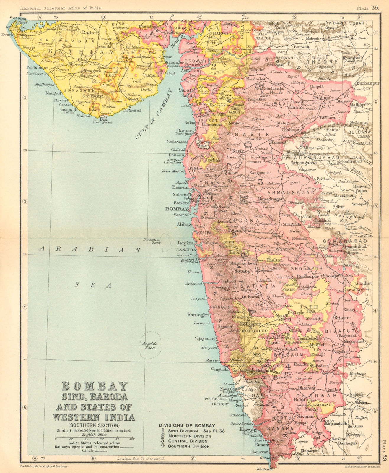 Associate Product Bombay South & part of Baroda. British India provinces. Maharashtra 1931 map