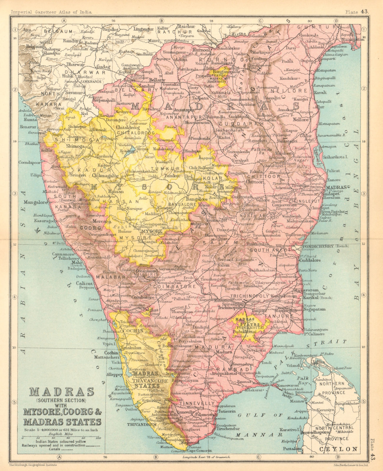 Mysore, Coorg & Madras states'. South British India. Kerala Tamil Nadu 1931 map